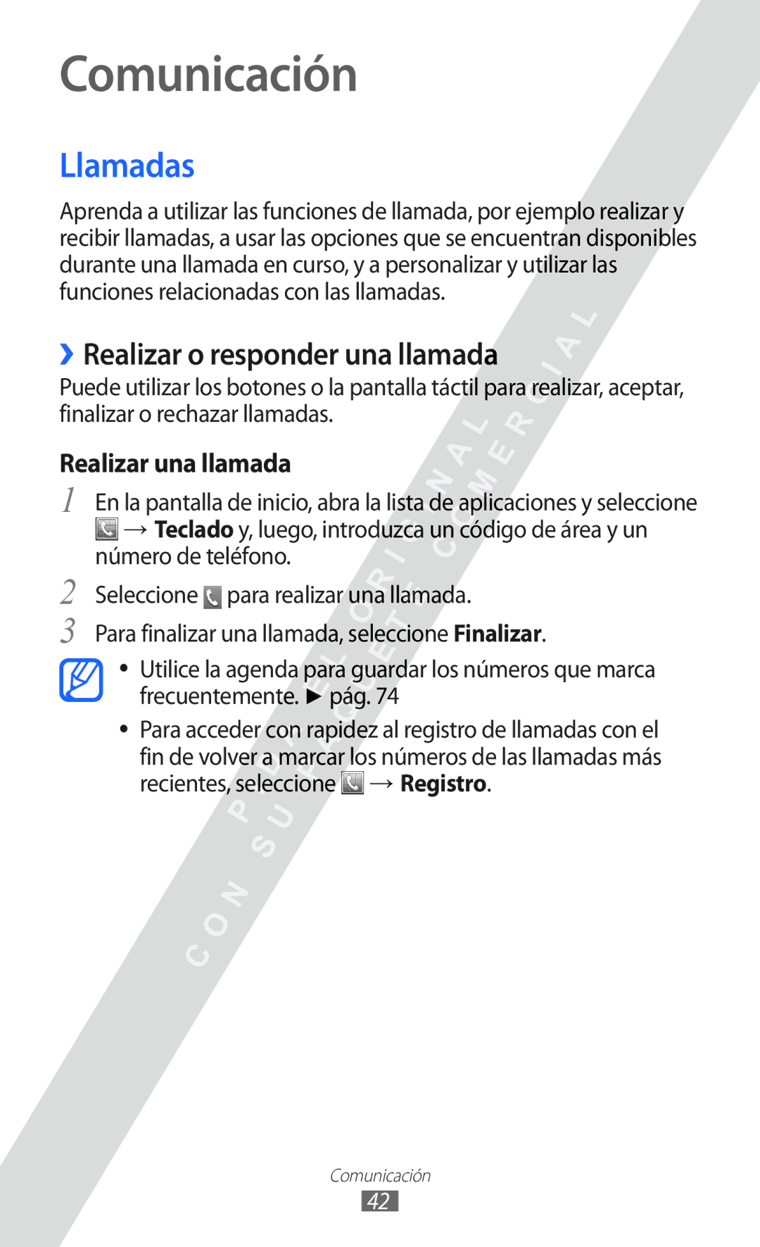 Samsung GT-S6802ZKAXEO, GT-S6802CWADBT Comunicación, Llamadas, ››Realizar o responder una llamada, Realizar una llamada 