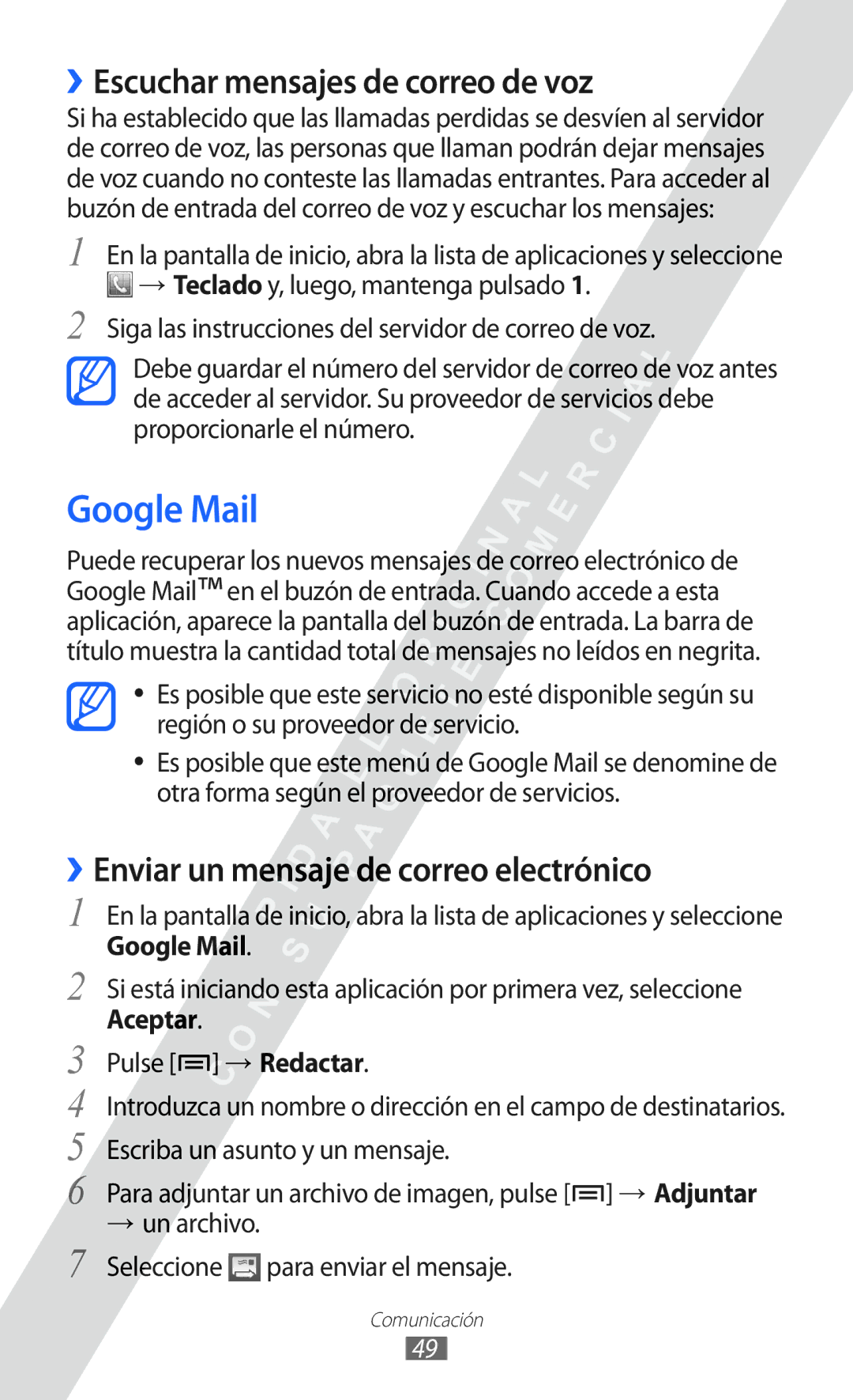 Samsung GT-S6802CWAPHE manual Google Mail, ››Escuchar mensajes de correo de voz, ››Enviar un mensaje de correo electrónico 