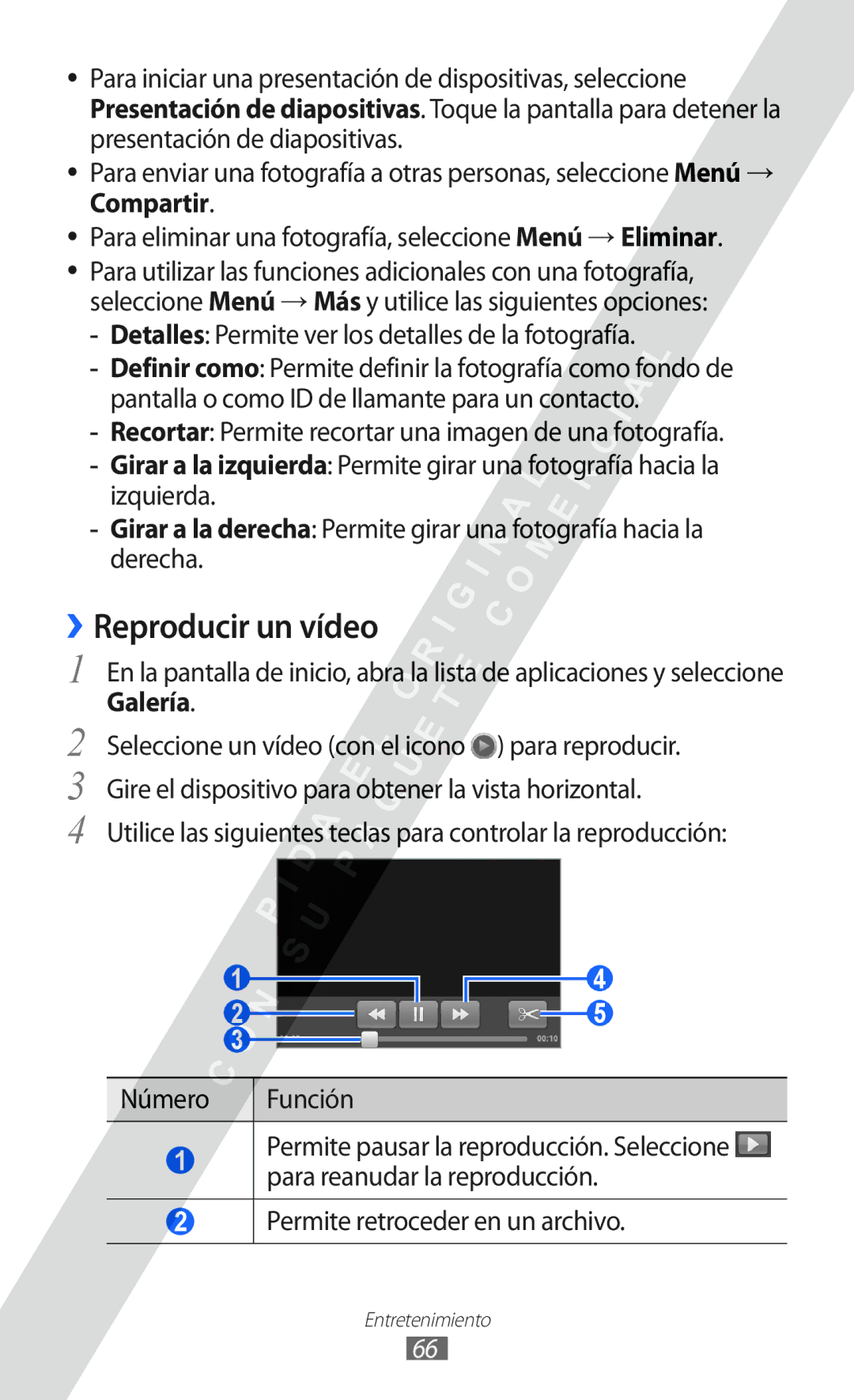 Samsung GT-S6802ZKAXEO, GT-S6802CWADBT, GT-S6802CWAPHE manual ››Reproducir un vídeo, Permite retroceder en un archivo 