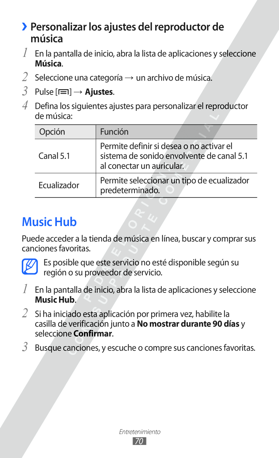 Samsung GT-S6802ZKAXEO, GT-S6802CWADBT, GT-S6802CWAPHE manual Music Hub, ››Personalizar los ajustes del reproductor de música 