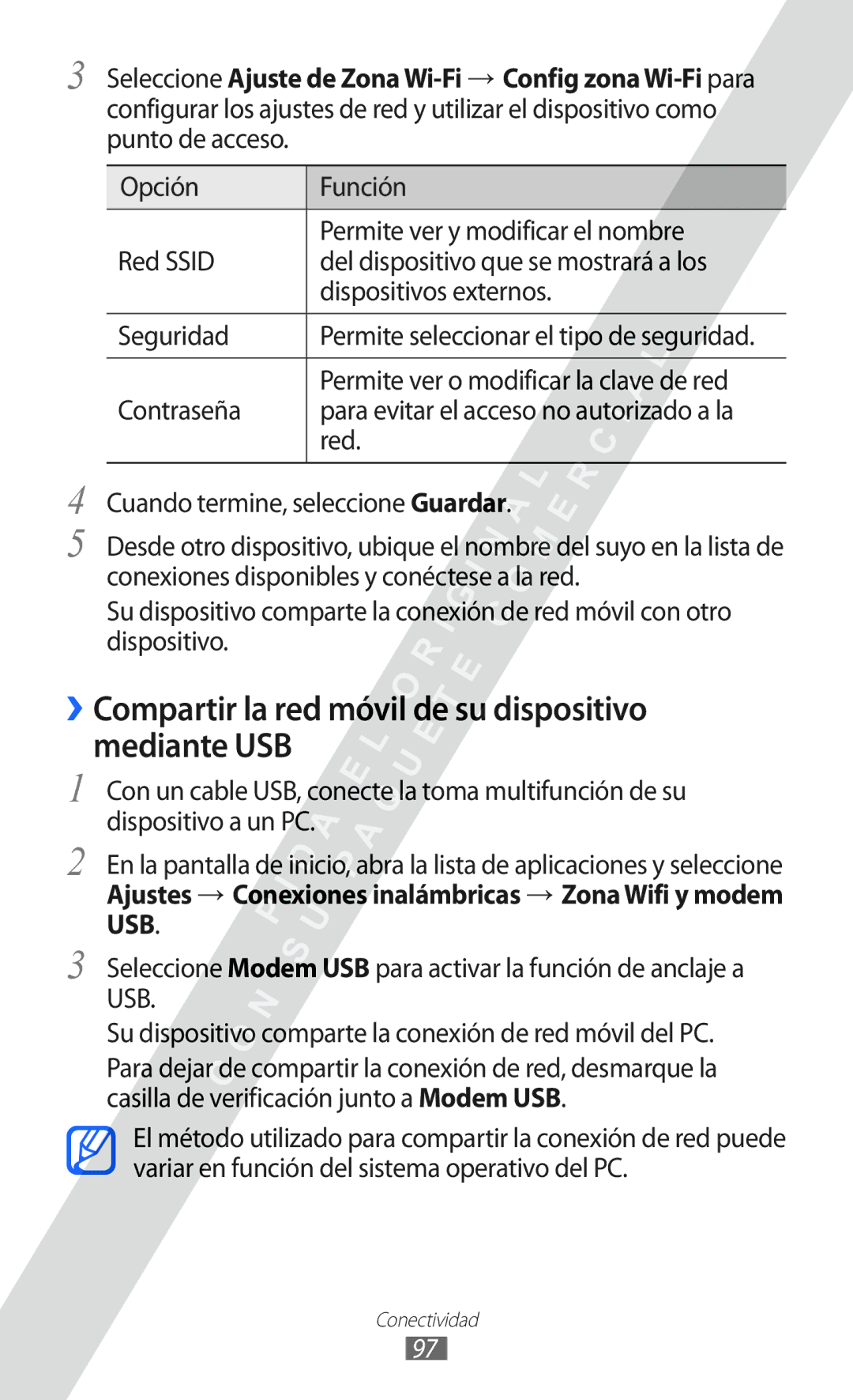 Samsung GT-S6802CWAPHE, GT-S6802CWADBT manual ››Compartir la red móvil de su dispositivo mediante USB, Contraseña, Red 