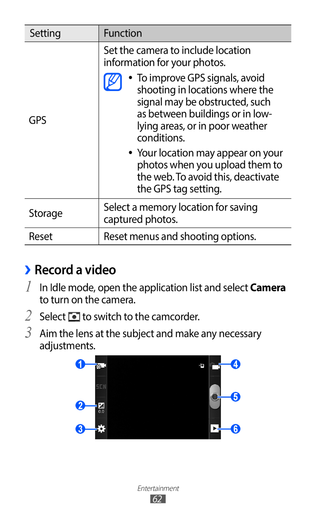 Samsung GT-S6802ZOATMZ, GT-S6802CWADBT, GT-S6802HKADBT, GT-S6802HKAXEF, GT-S6802CWAPHE, GT-S6802ZKAXEO manual ››Record a video 