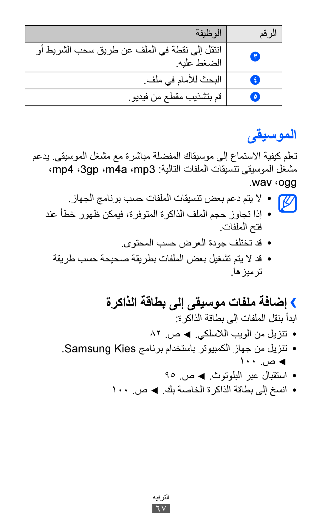 Samsung GT-S6802ZYAPAK, GT-S6802CWAMRT, GT-S6802HKACAC, GT-S6802HKAMRT manual ىقيسوملا, ةركاذلا ةقاطب ىلإ ىقيسوم تافلم ةفاضإ›› 