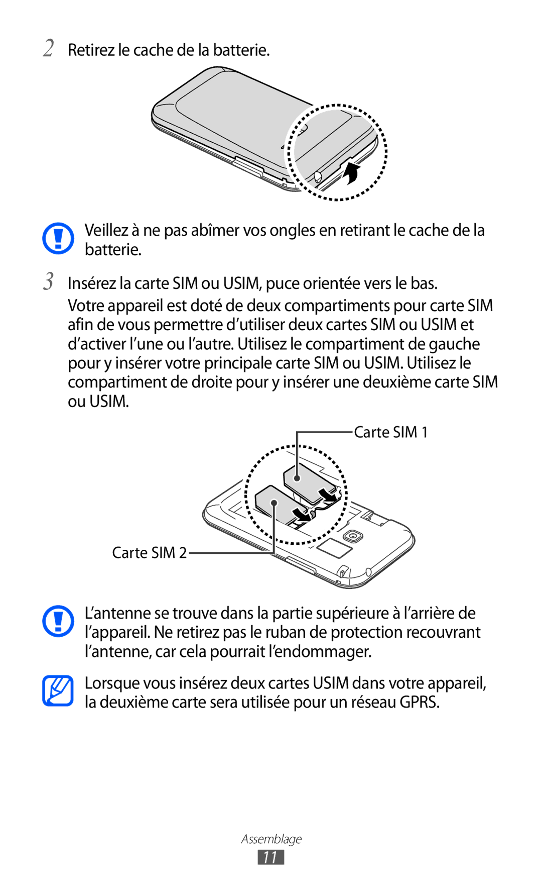 Samsung GT-S6802HKAXEF manual Assemblage 