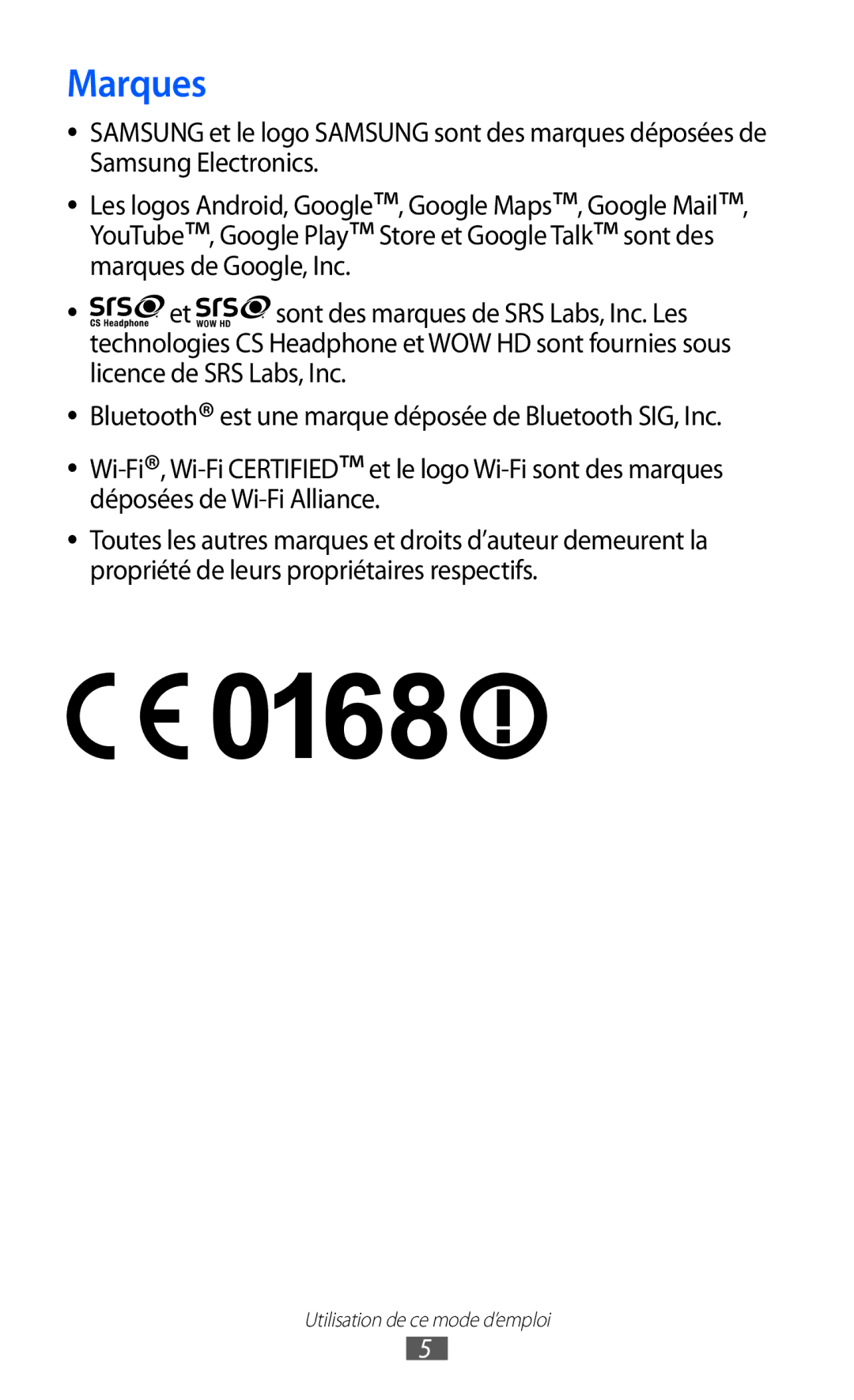 Samsung GT-S6802HKAXEF manual Marques 