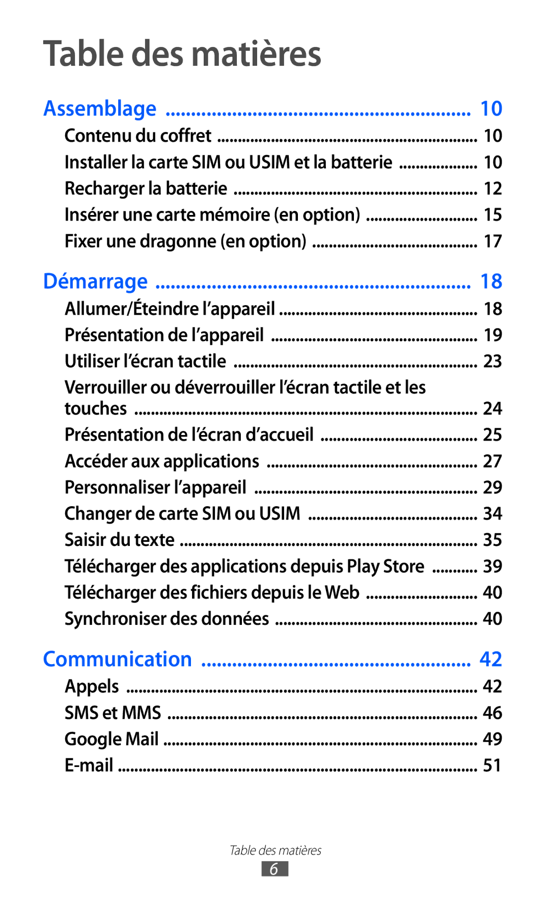 Samsung GT-S6802HKAXEF manual Table des matières, Verrouiller ou déverrouiller l’écran tactile et les 