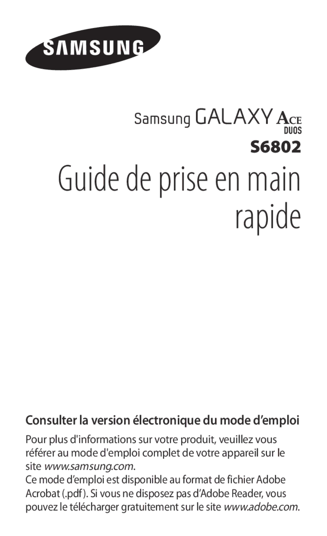 Samsung GT-S6802HKAXEF manual Guide de prise en main rapide 