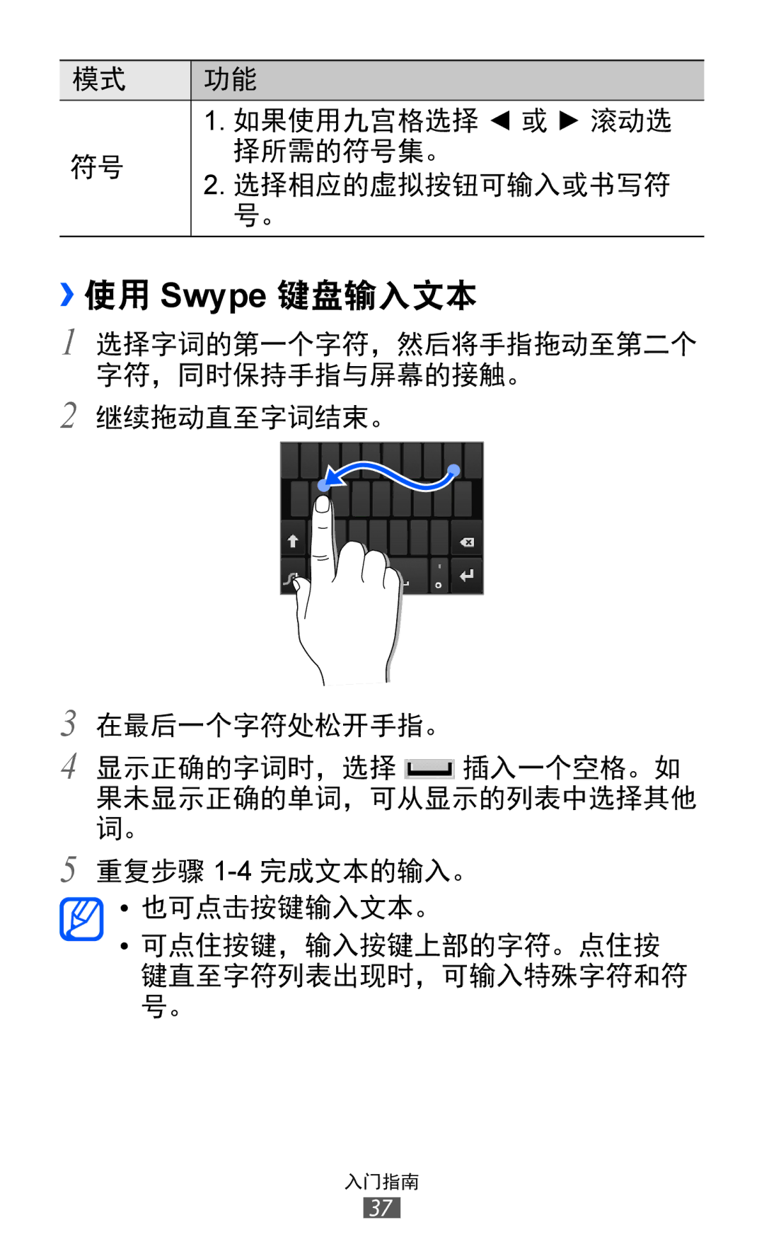 Samsung GT-S6802HKAXXV, GT-S6802ZIAXXV, GT-S6802ZOAXXV, GT-S6802ZYAXXV, GT-S6802CWAXXV manual ››使用 Swype 键盘输入文本 