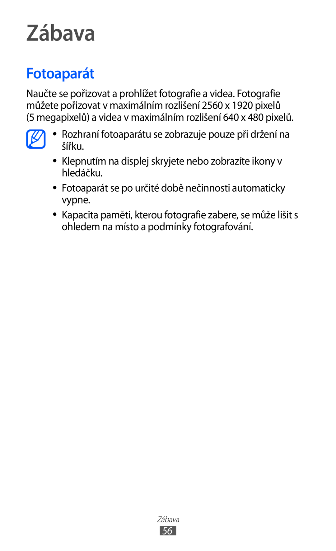 Samsung GT-S6802ZIAETL, GT-S6802ZOAETL, GT-S6802ZKACOA, GT-S6802HKAORL, GT-S6802HKAETL, GT-S6802ZYAORX manual Zábava, Fotoaparát 