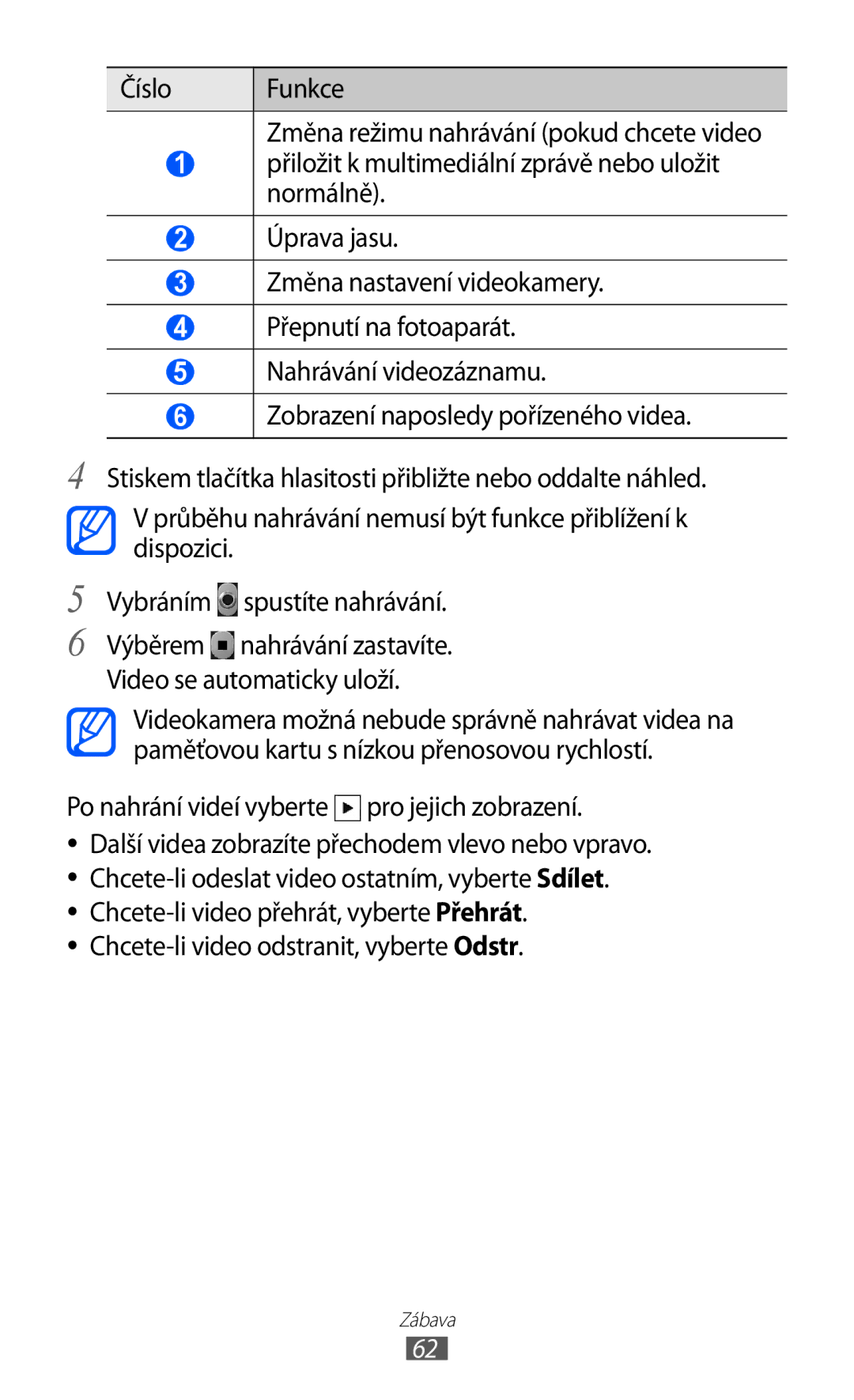 Samsung GT-S6802HKAORX, GT-S6802ZOAETL, GT-S6802ZKACOA, GT-S6802HKAORL manual Po nahrání videí vyberte pro jejich zobrazení 