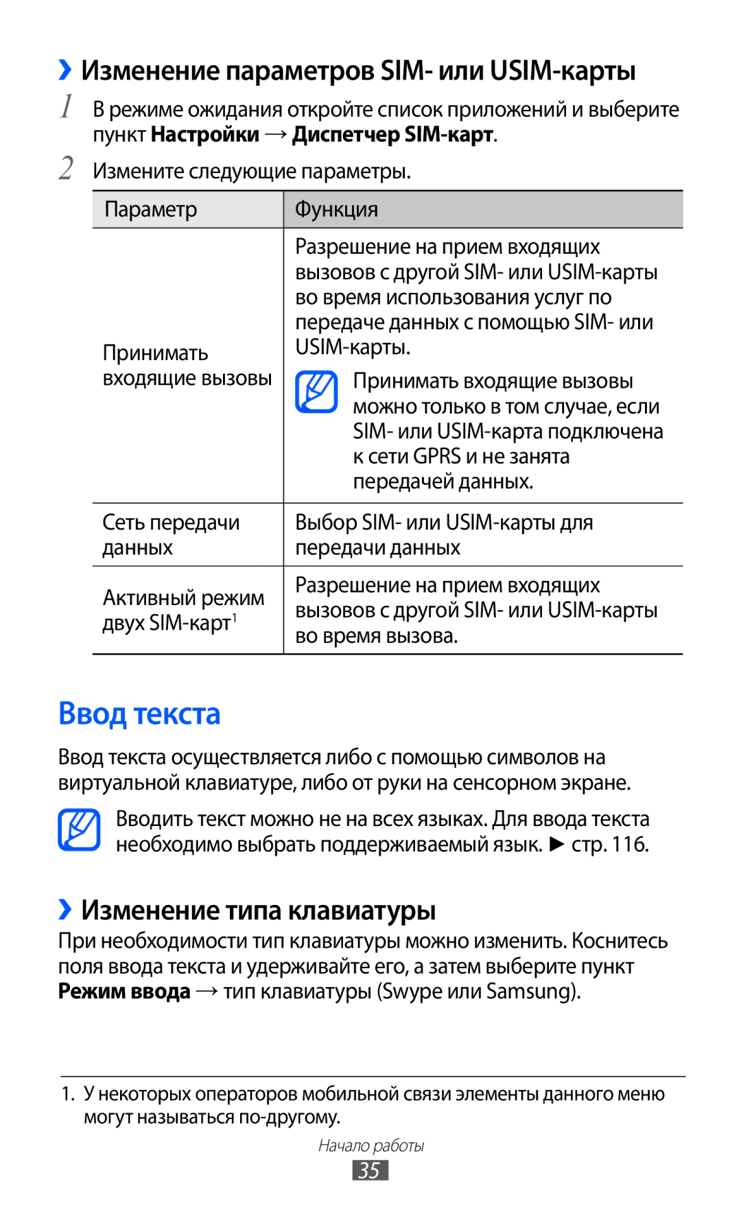 Samsung GT-S6802ZYASER manual Ввод текста, ››Изменение параметров SIM- или USIM-карты, ››Изменение типа клавиатуры 
