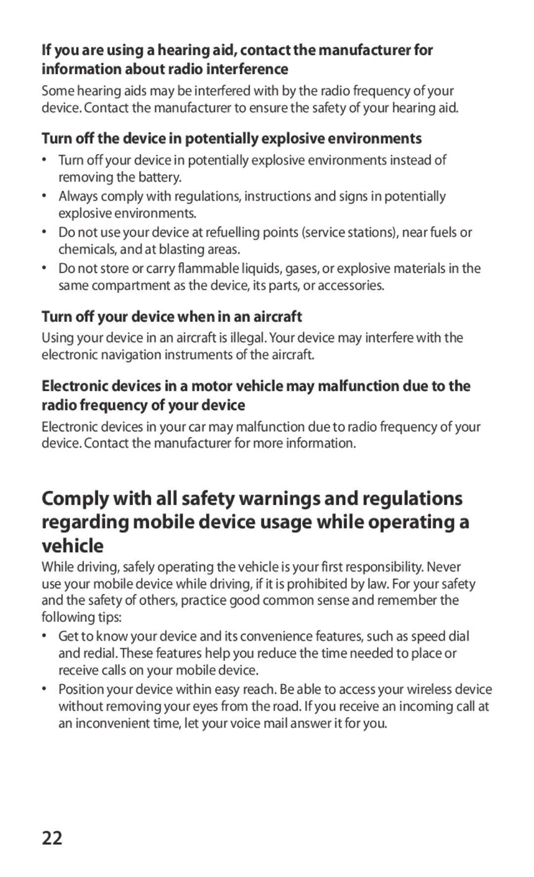 Samsung GT-S6802CWASER Turn off the device in potentially explosive environments, Turn off your device when in an aircraft 