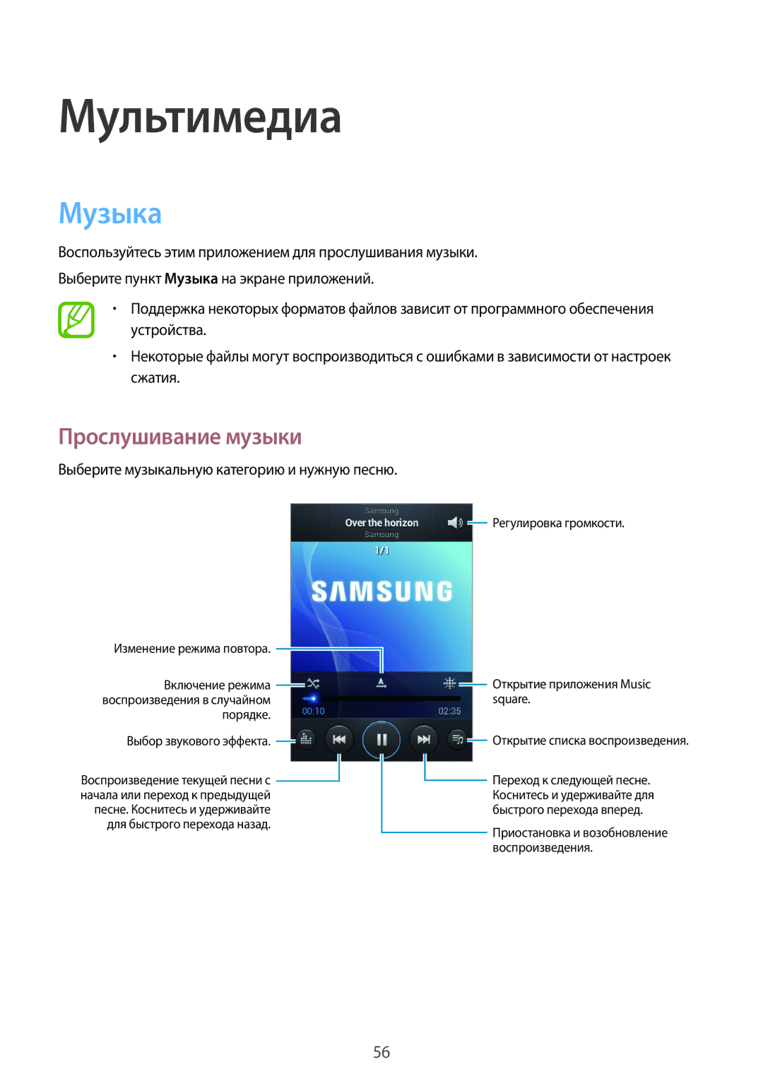 Samsung GT-S6810MBASER, GT-S6810PWASER manual Мультимедиа, Музыка, Прослушивание музыки 