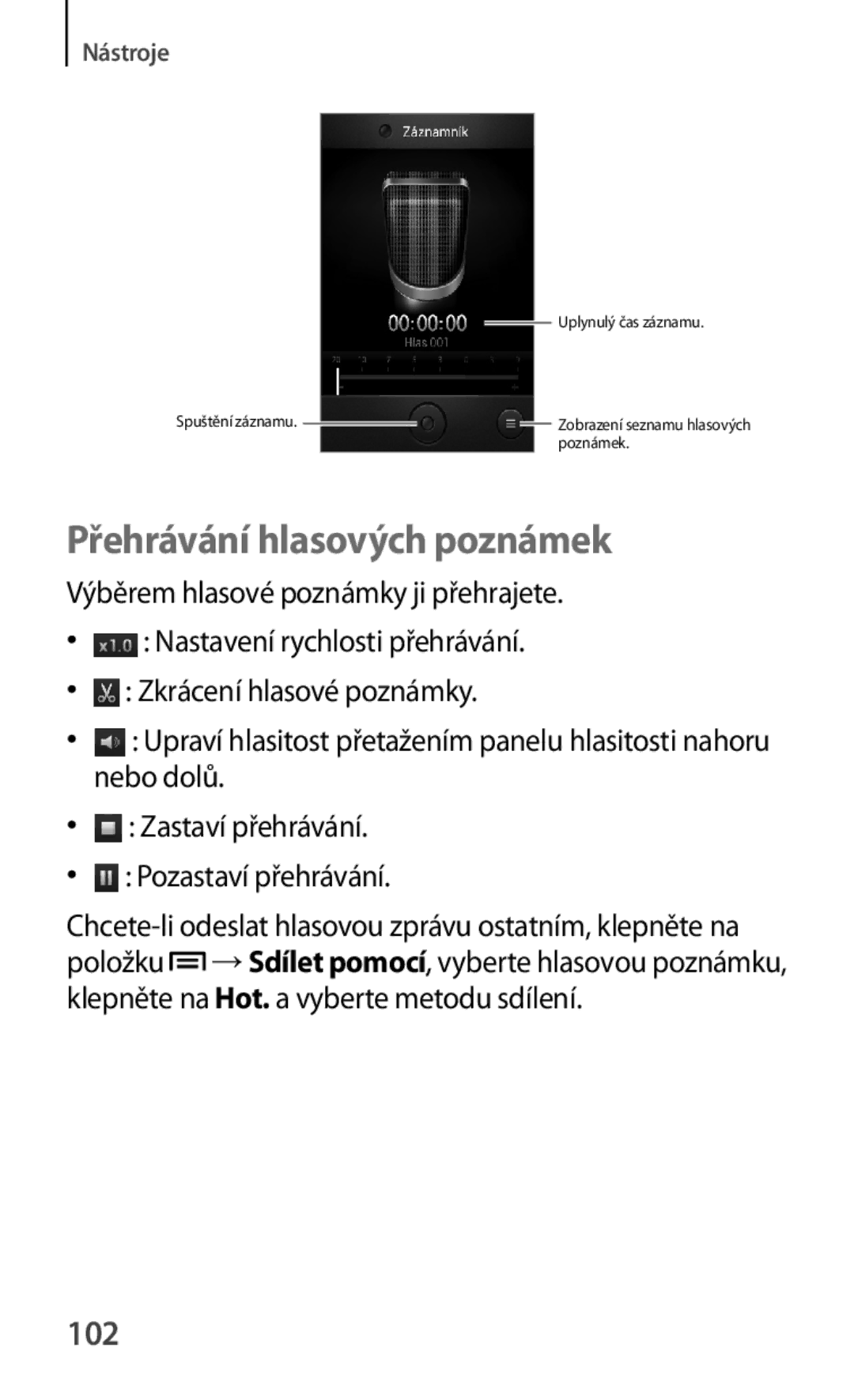 Samsung GT2S6810MBNETL, GT-S6810MBNEUR, GT-S6810PWNCOS, GT-S6810MBNGBL, GT-S6810PWNGBL Přehrávání hlasových poznámek, 102 