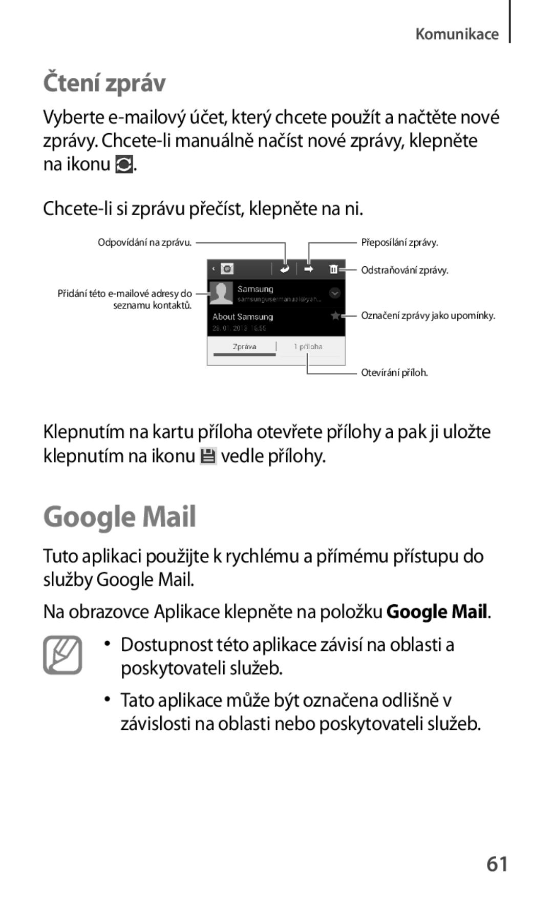 Samsung GT-S6810PWNGBL, GT-S6810MBNEUR, GT-S6810PWNCOS, GT-S6810MBNGBL, GT-S6810PWNMTL manual Google Mail, Čtení zpráv 