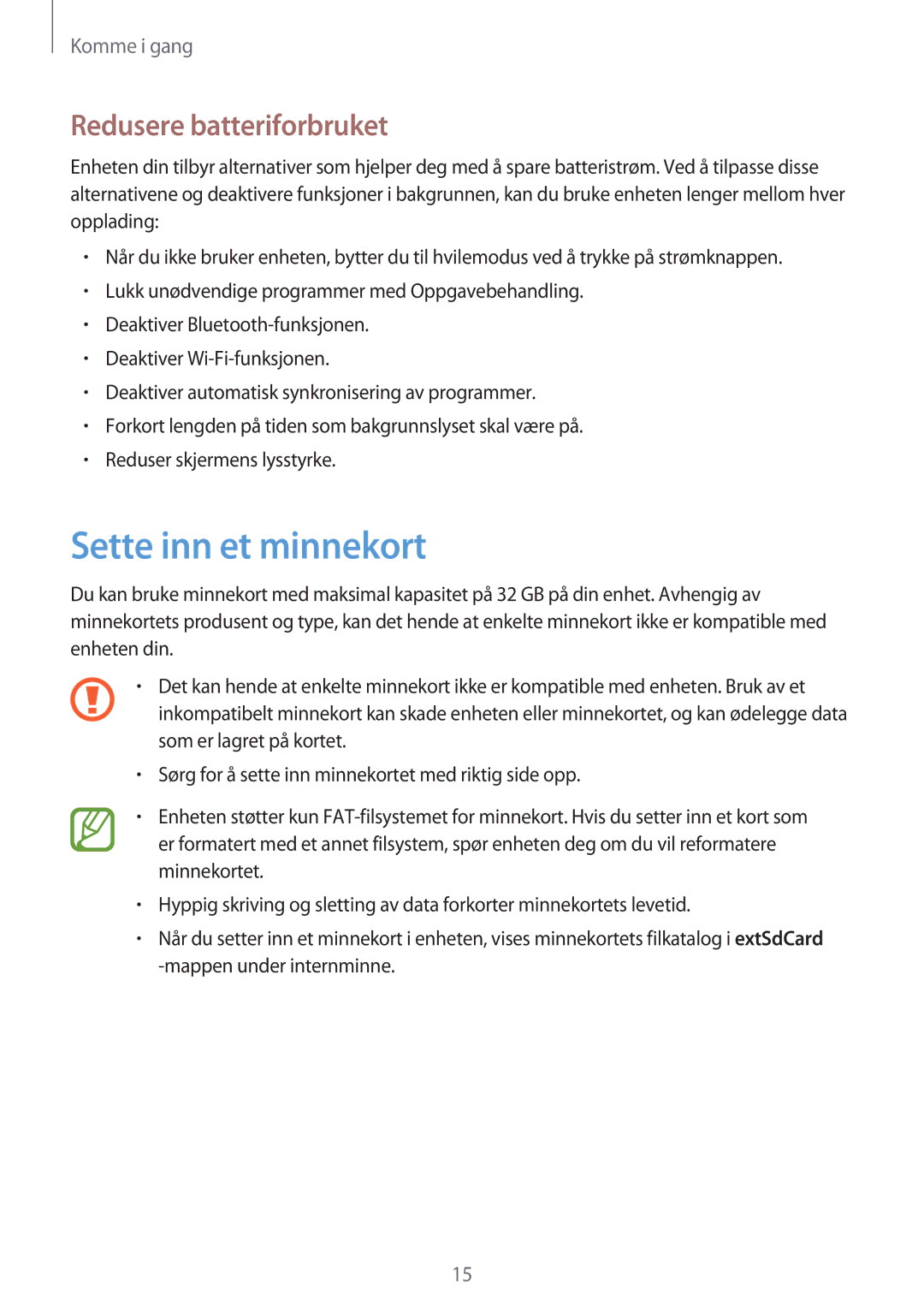 Samsung GT-S6810PWNNEE, GT-S6810MBNNEE manual Sette inn et minnekort, Redusere batteriforbruket 