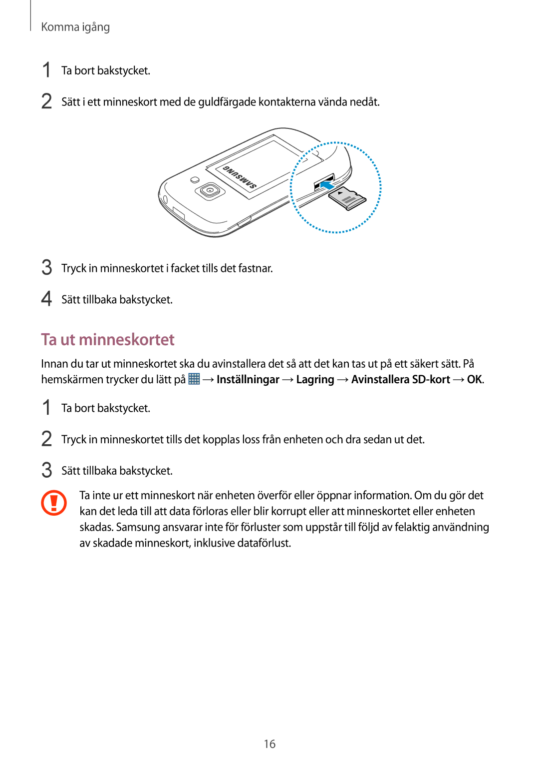 Samsung GT-S6810MBNNEE, GT-S6810PWNNEE manual Ta ut minneskortet 