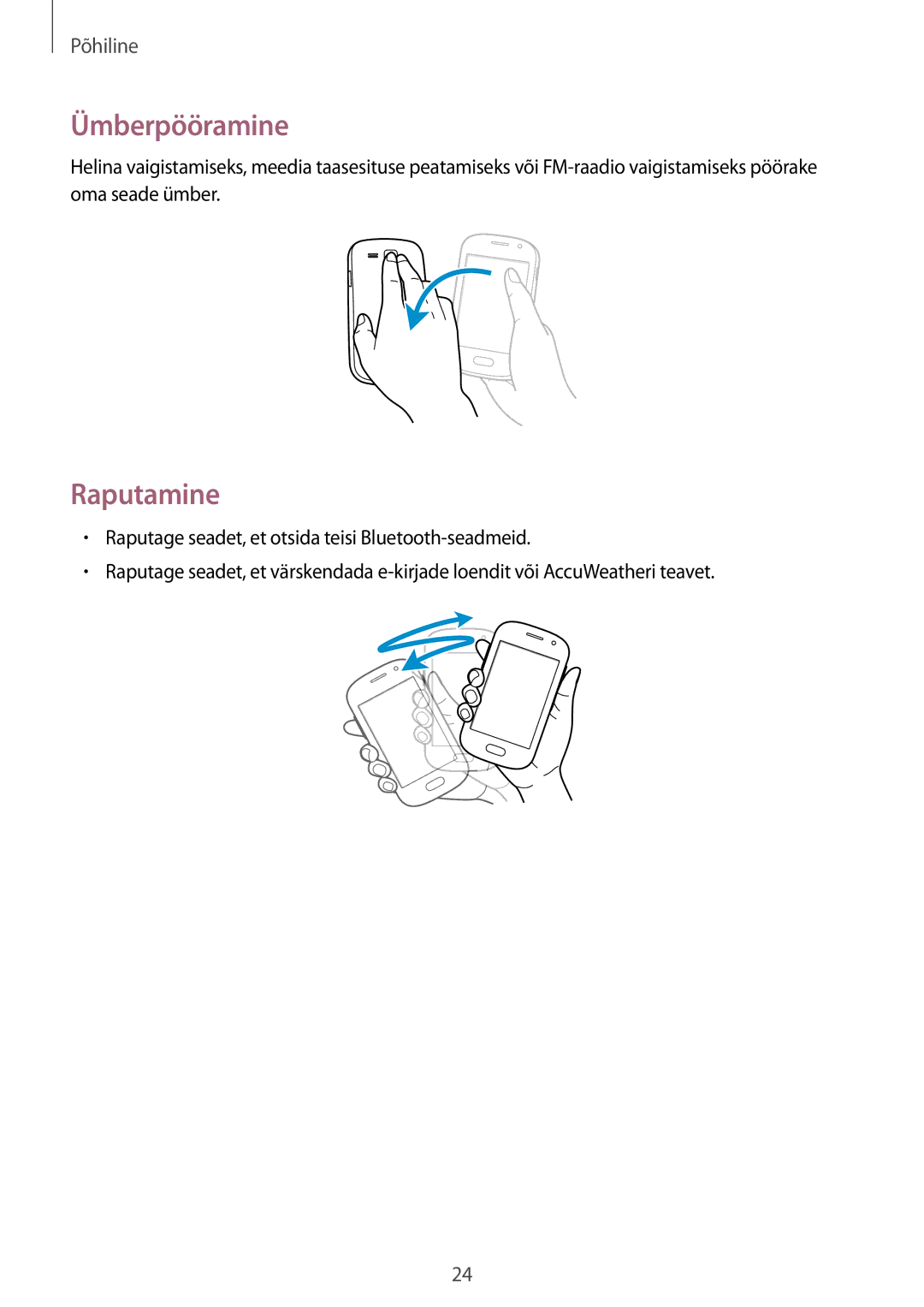 Samsung GT-S6810PWNSEB manual Ümberpööramine, Raputamine 