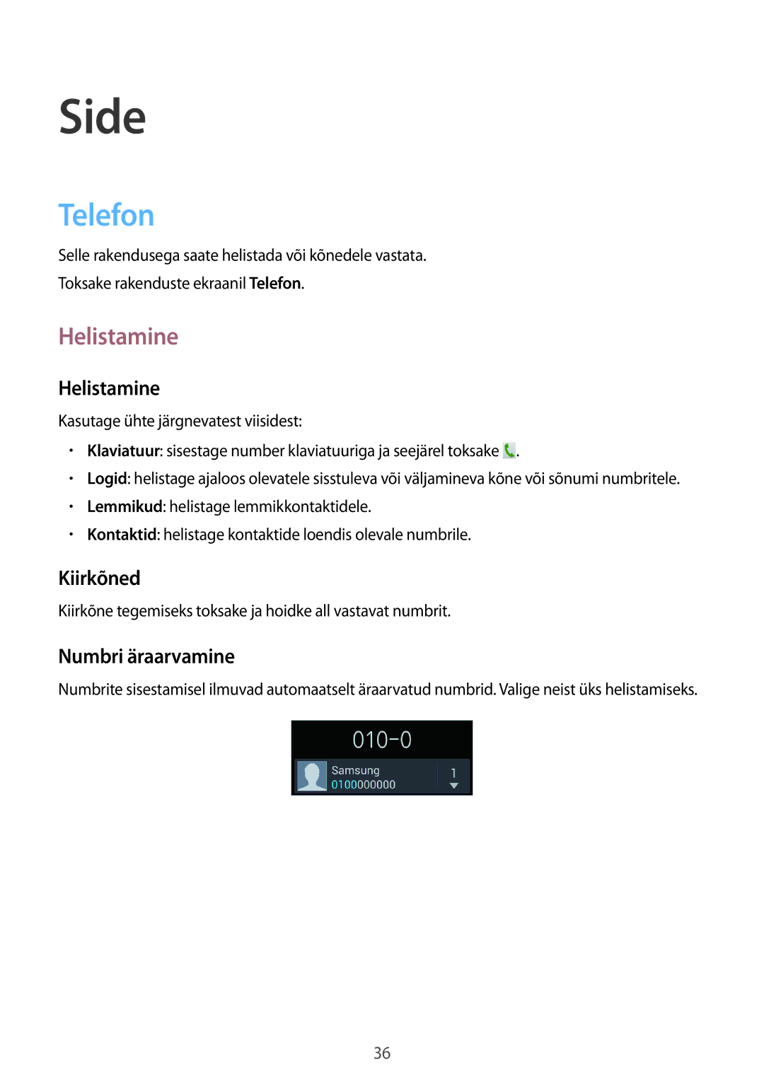 Samsung GT-S6810PWNSEB manual Side, Telefon, Helistamine 