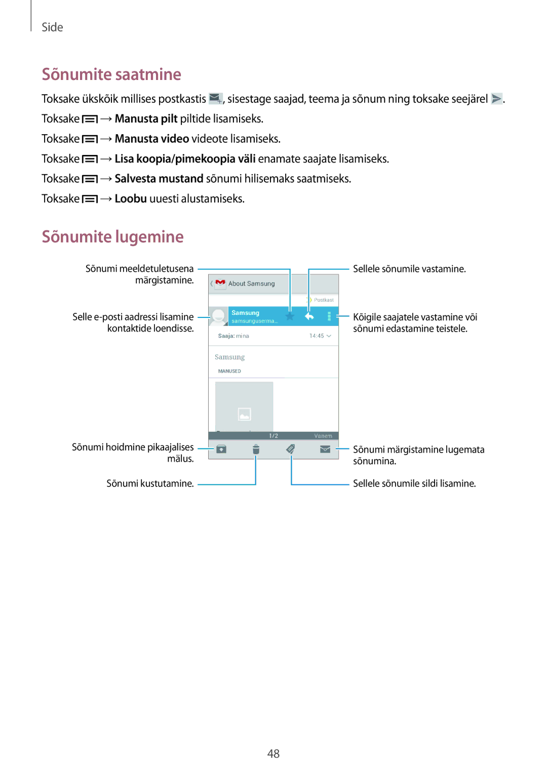 Samsung GT-S6810PWNSEB manual Sellele sõnumile vastamine 