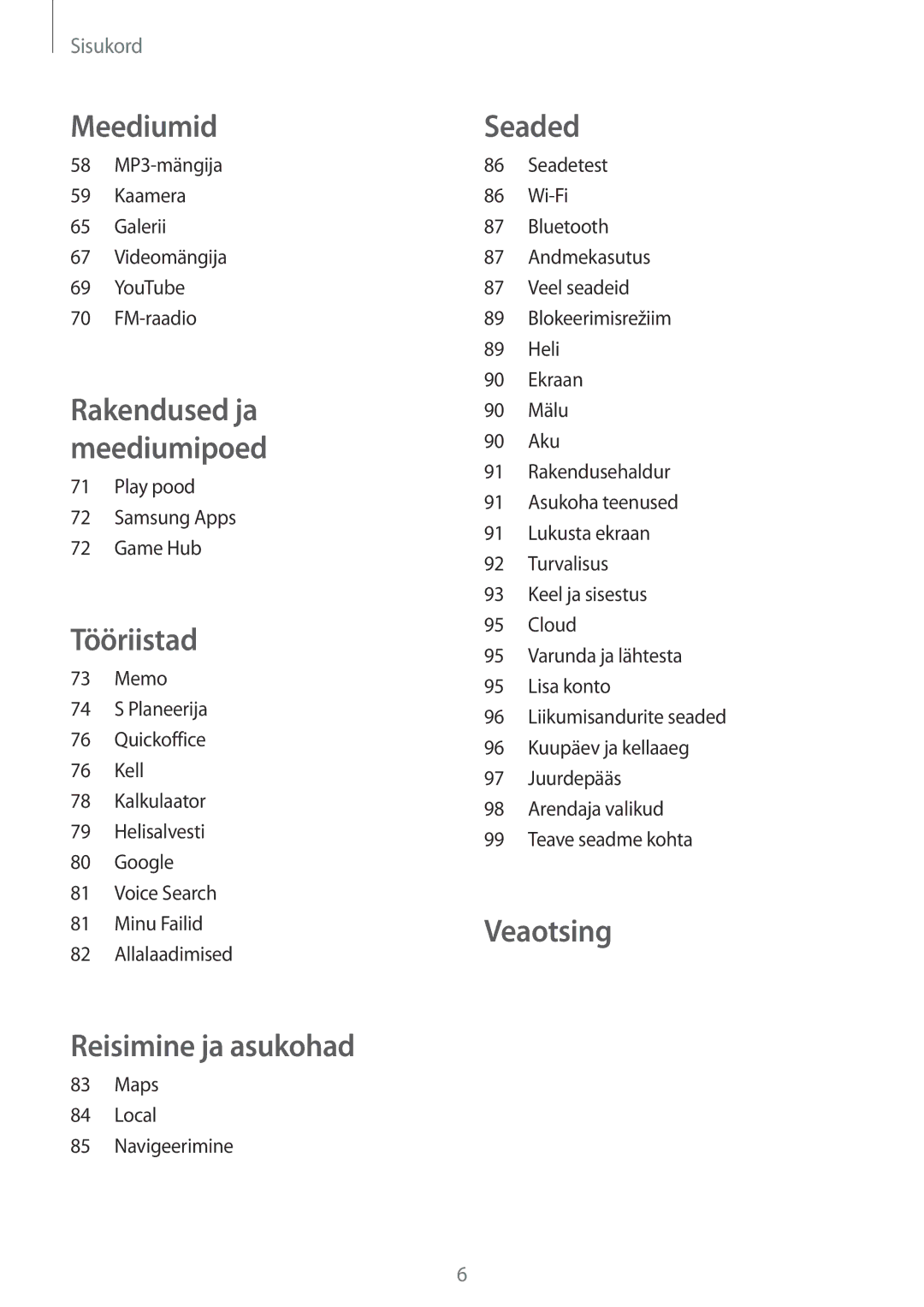 Samsung GT-S6810PWNSEB manual Reisimine ja asukohad 