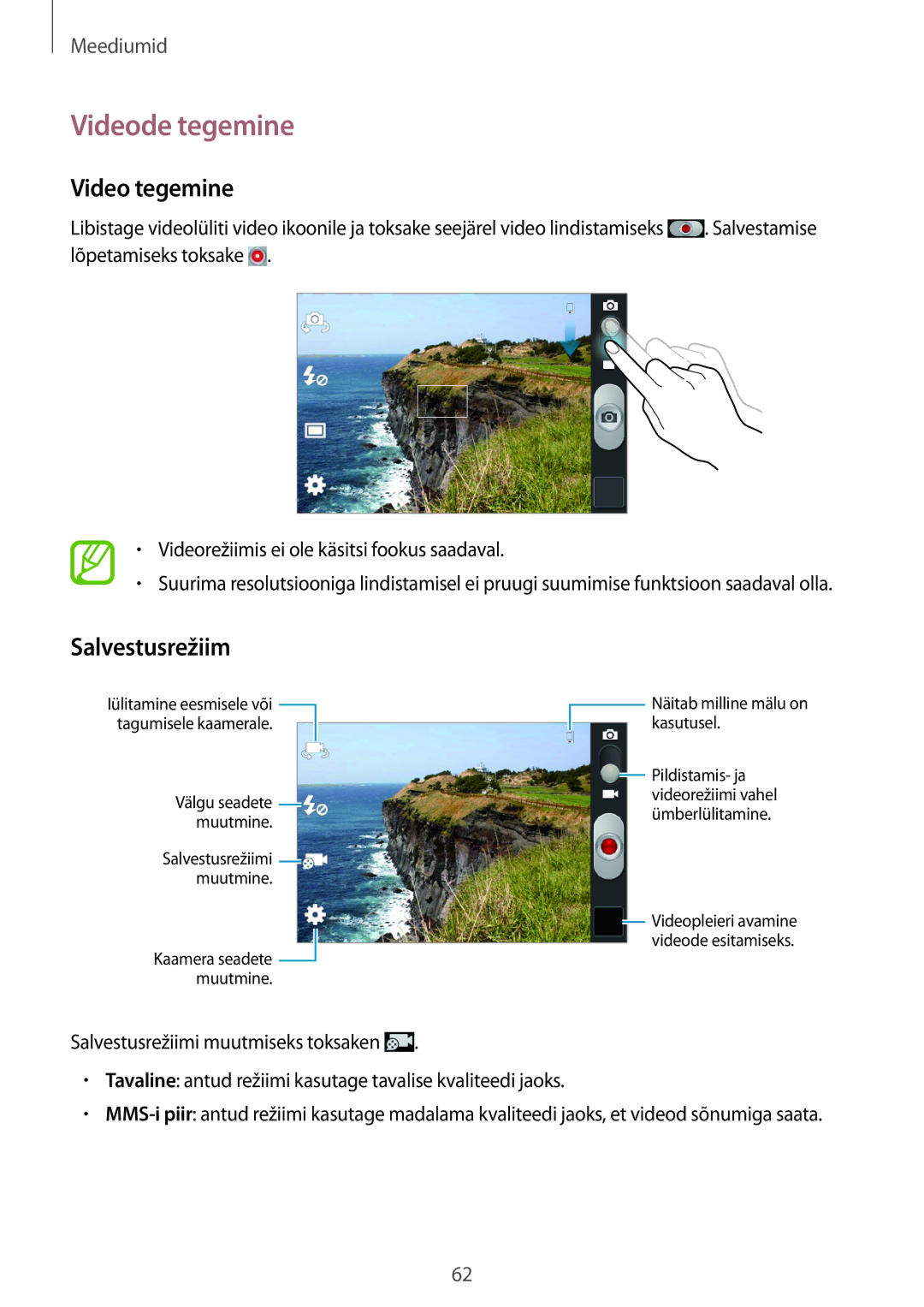 Samsung GT-S6810PWNSEB manual Videode tegemine, Video tegemine, Salvestusrežiim 