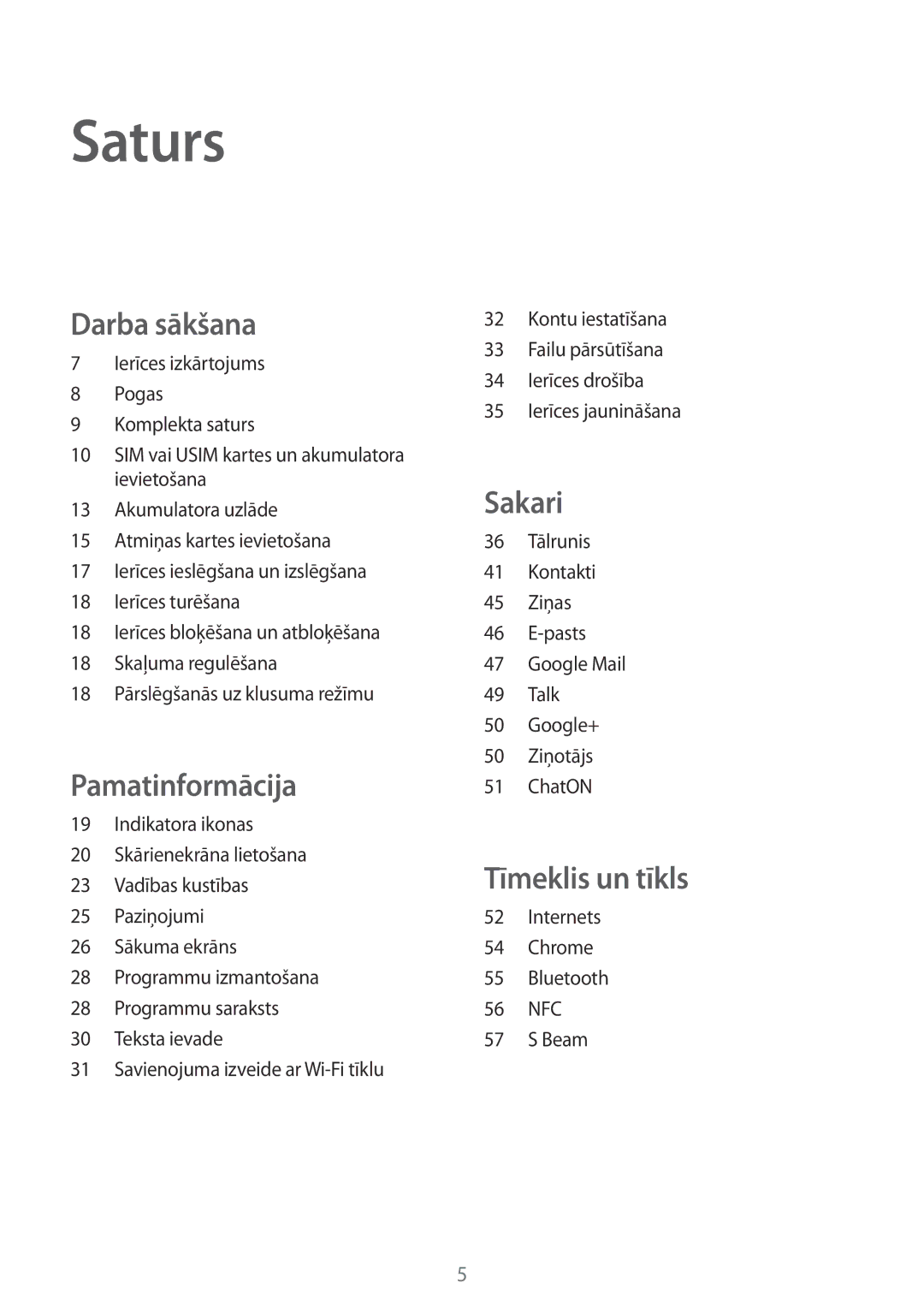 Samsung GT-S6810PWNSEB manual Saturs, Darba sākšana 