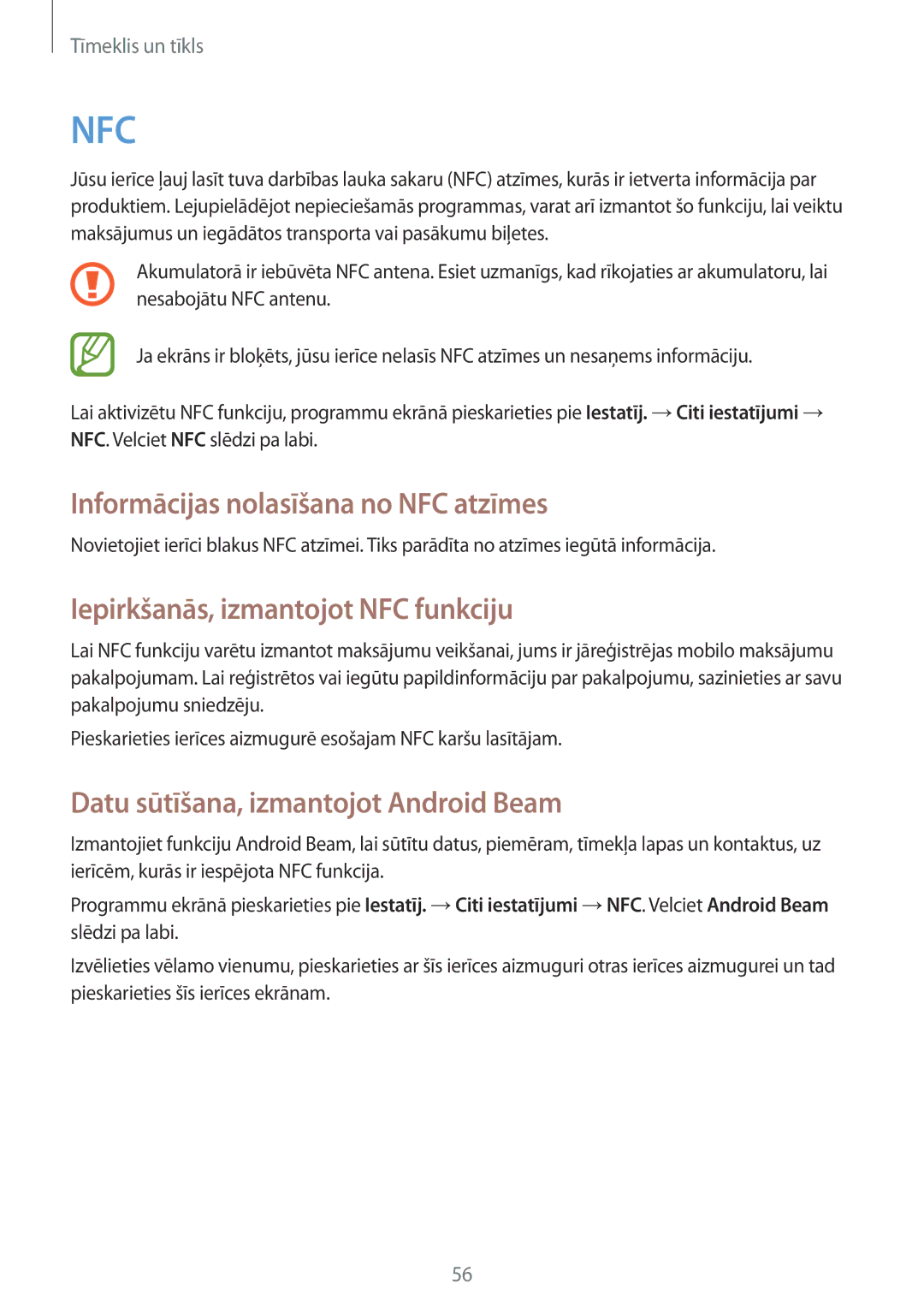 Samsung GT-S6810PWNSEB manual Informācijas nolasīšana no NFC atzīmes, Iepirkšanās, izmantojot NFC funkciju 