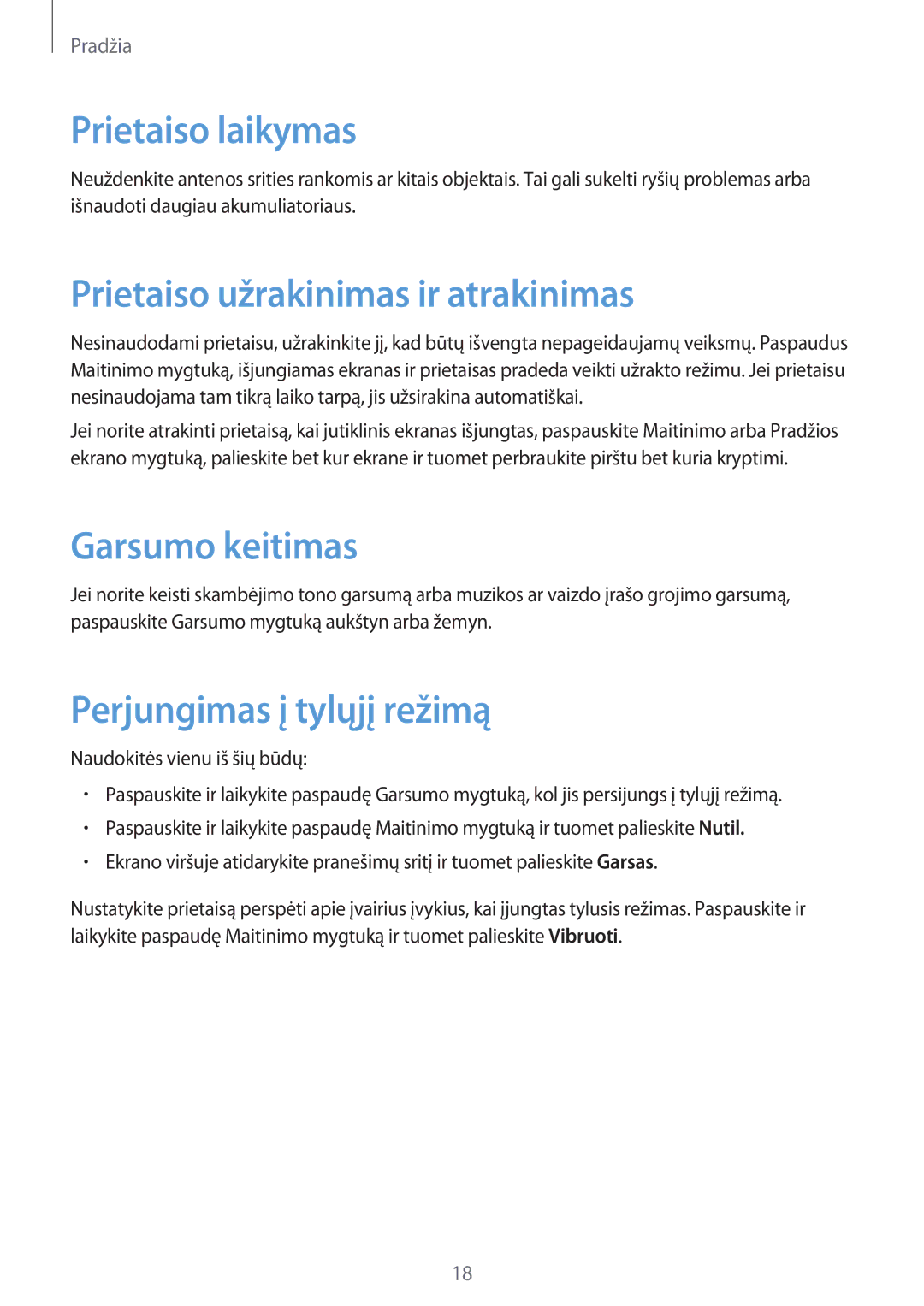 Samsung GT-S6810PWNSEB manual Prietaiso laikymas, Prietaiso užrakinimas ir atrakinimas, Garsumo keitimas 