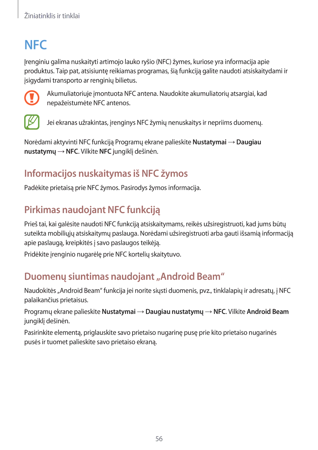 Samsung GT-S6810PWNSEB manual Informacijos nuskaitymas iš NFC žymos, Pirkimas naudojant NFC funkciją 