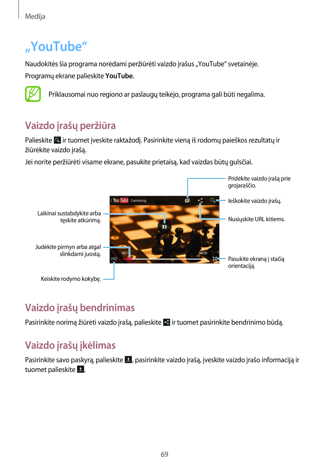 Samsung GT-S6810PWNSEB manual „YouTube, Vaizdo įrašų peržiūra, Vaizdo įrašų įkėlimas 