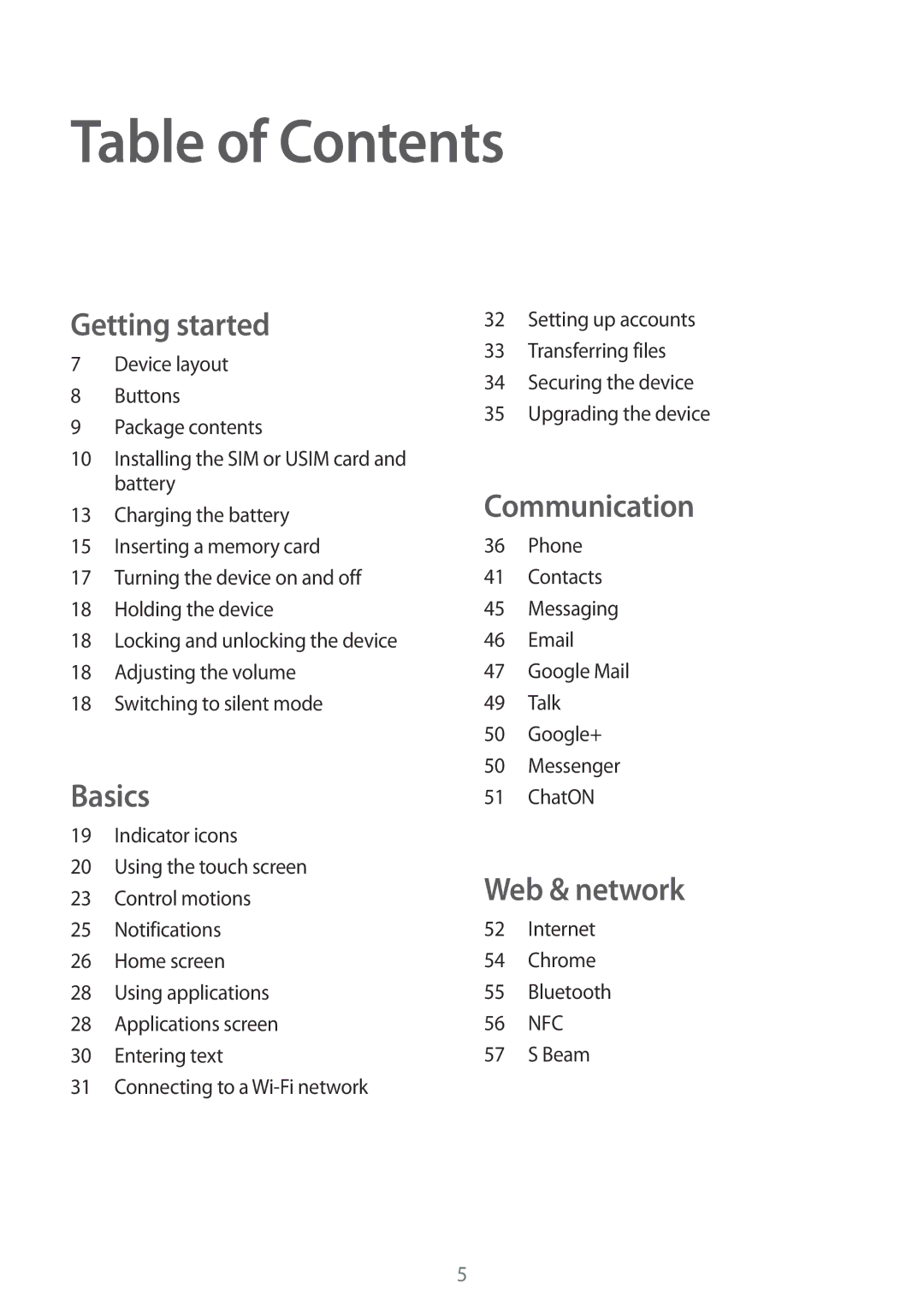 Samsung GT-S6810MBNEUR, GT-S6810PWNTUR, GT-S6810PWNDTM, GT-S6810PWNDBT, GT-S6810MBNTUR, GT-S6810MBNDBT manual Table of Contents 