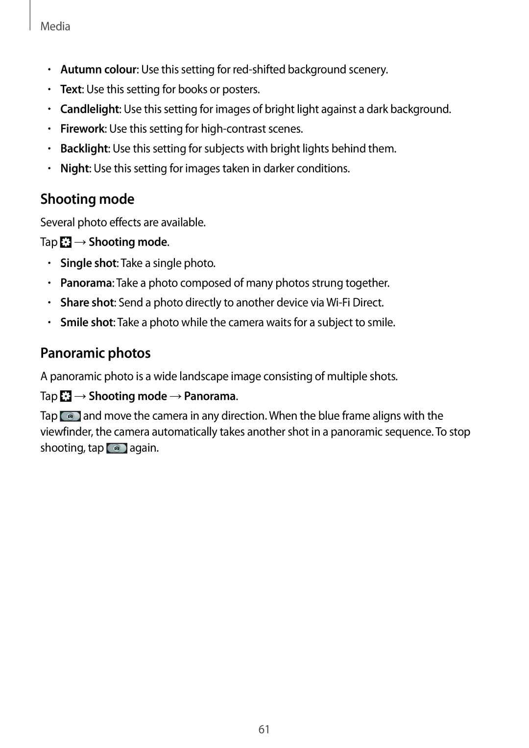 Samsung GT2S6810PWNETL, GT-S6810PWNTUR, GT-S6810PWNDTM, GT-S6810PWNDBT manual Panoramic photos, Tap →Shooting mode 