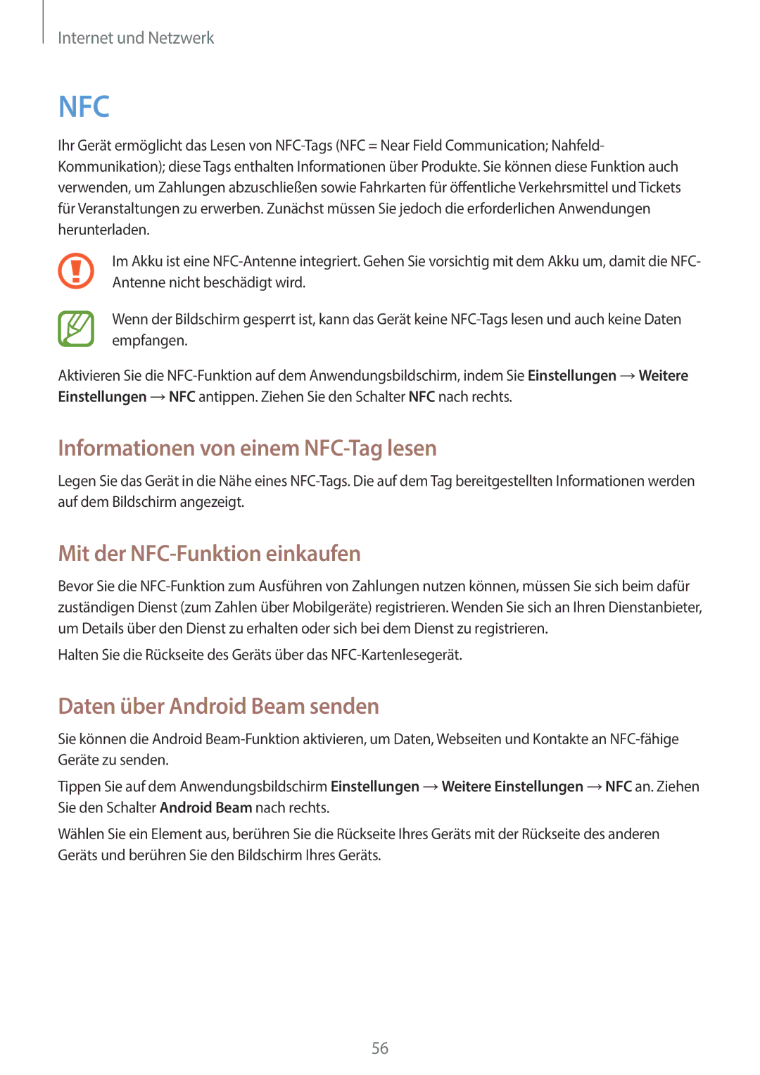 Samsung GT-S6810MBNMEO, GT-S6810PWNTUR manual Informationen von einem NFC-Tag lesen, Mit der NFC-Funktion einkaufen 