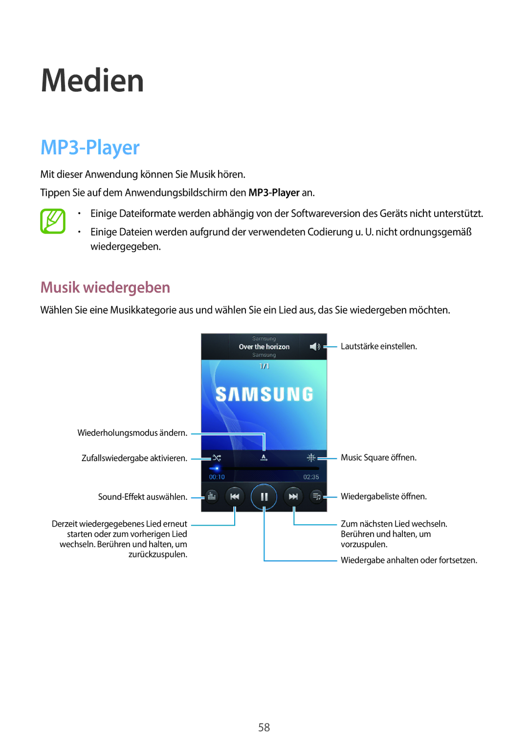 Samsung GT-S6810PWNOPT, GT-S6810PWNTUR, GT-S6810PWNDTM, GT-S6810PWNDBT, GT-S6810MBNTUR Medien, MP3-Player, Musik wiedergeben 