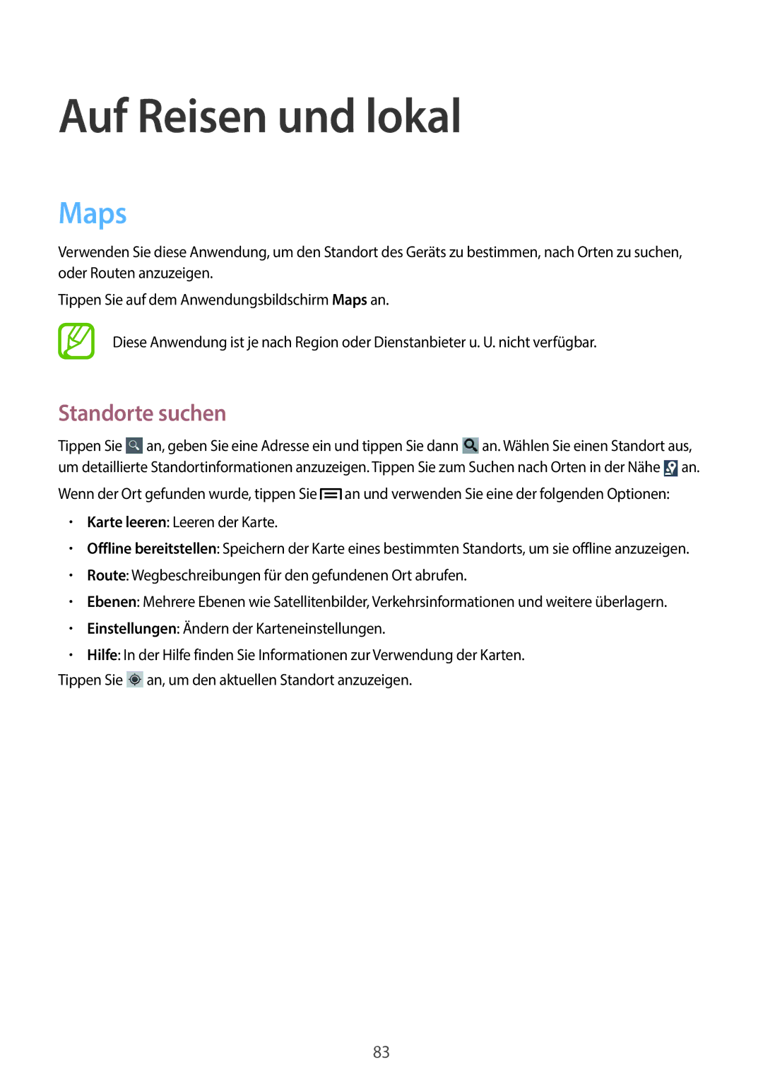 Samsung GT-S6810MBNTUR, GT-S6810PWNTUR, GT-S6810PWNDTM, GT-S6810PWNDBT manual Auf Reisen und lokal, Maps, Standorte suchen 