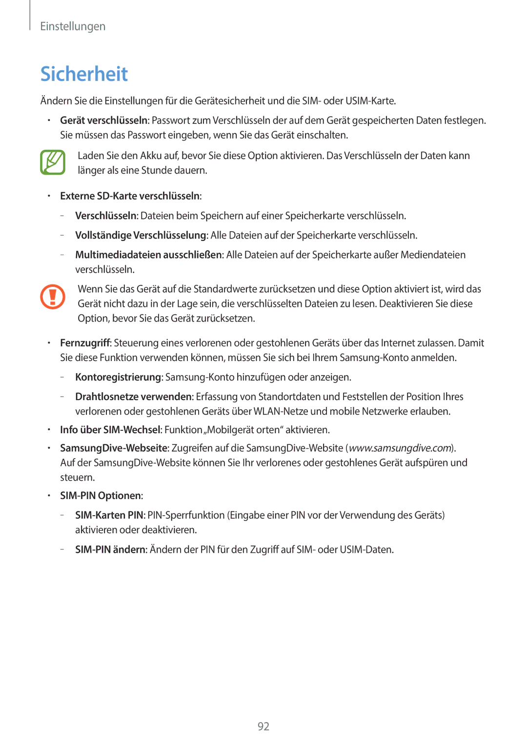 Samsung GT-S6810MBNCOS, GT-S6810PWNTUR, GT-S6810PWNDTM manual Sicherheit, Externe SD-Karte verschlüsseln, SIM-PIN Optionen 