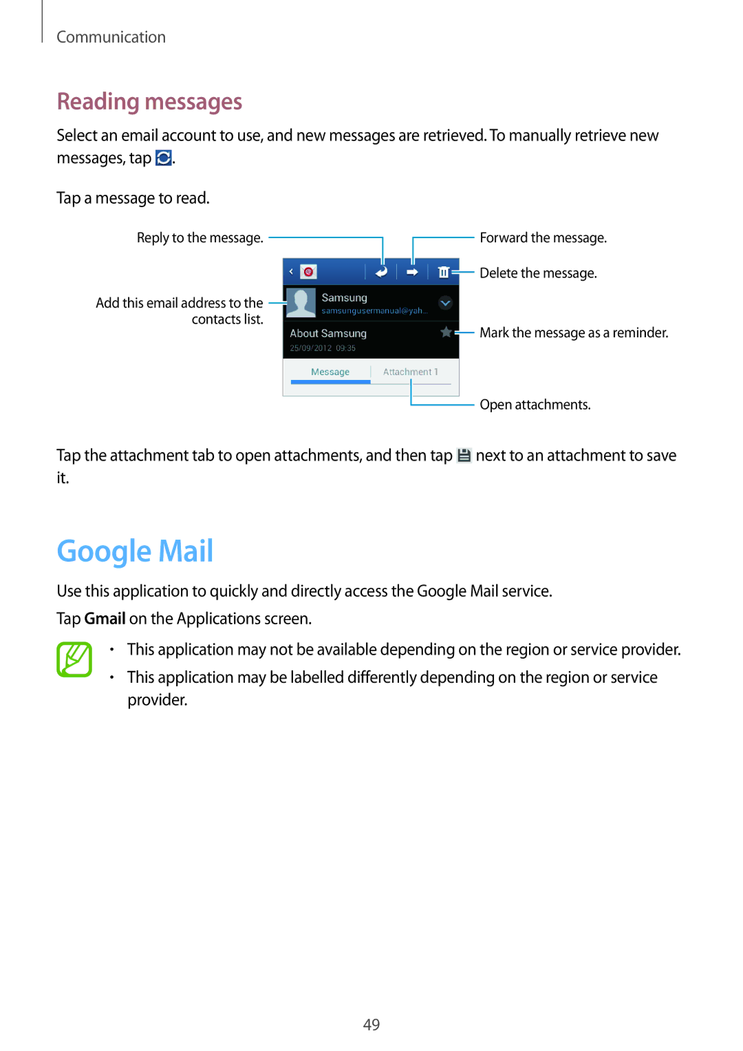 Samsung GT-S6812MBAKSA, GT-S6812PWAKSA manual Google Mail, Reading messages 