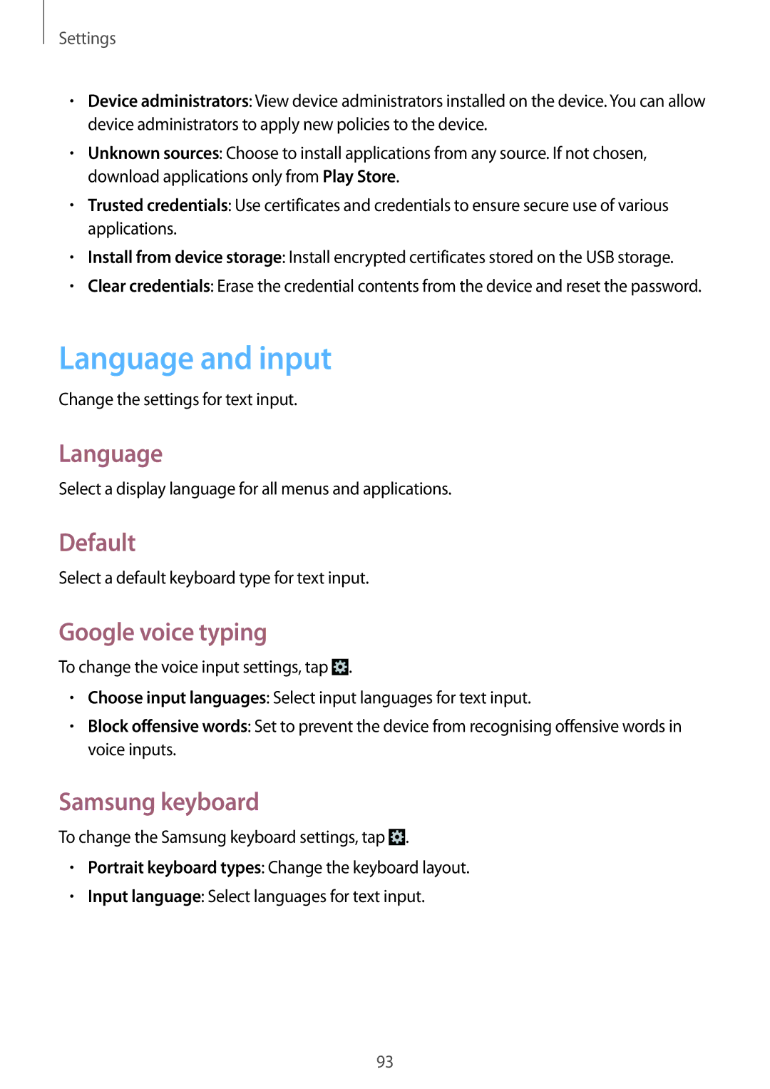 Samsung GT-S6812MBAKSA, GT-S6812PWAKSA manual Language and input, Default, Google voice typing, Samsung keyboard 