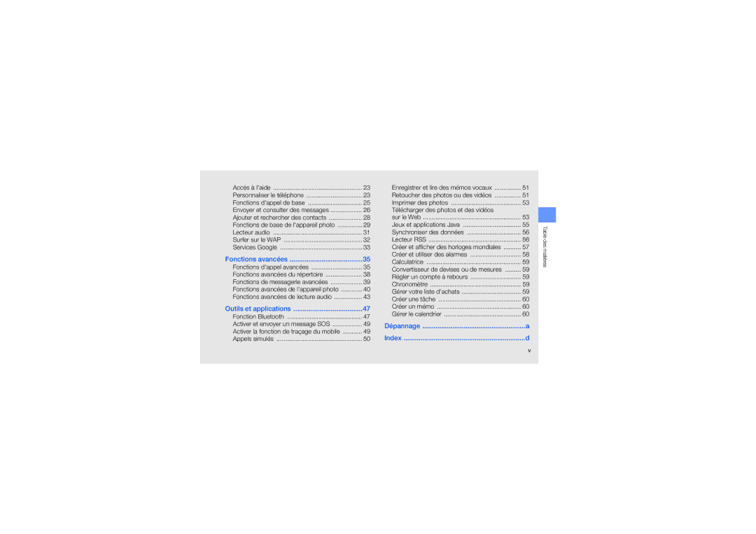 Samsung GT-S7070PWAXEF, GT-S7070AVAXEF, GT-S7070XDAFTM manual Outils et applications 