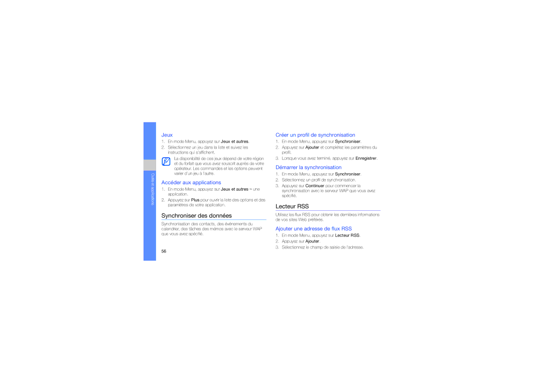 Samsung GT-S7070AVAXEF, GT-S7070PWAXEF, GT-S7070XDAFTM manual Synchroniser des données, Lecteur RSS 