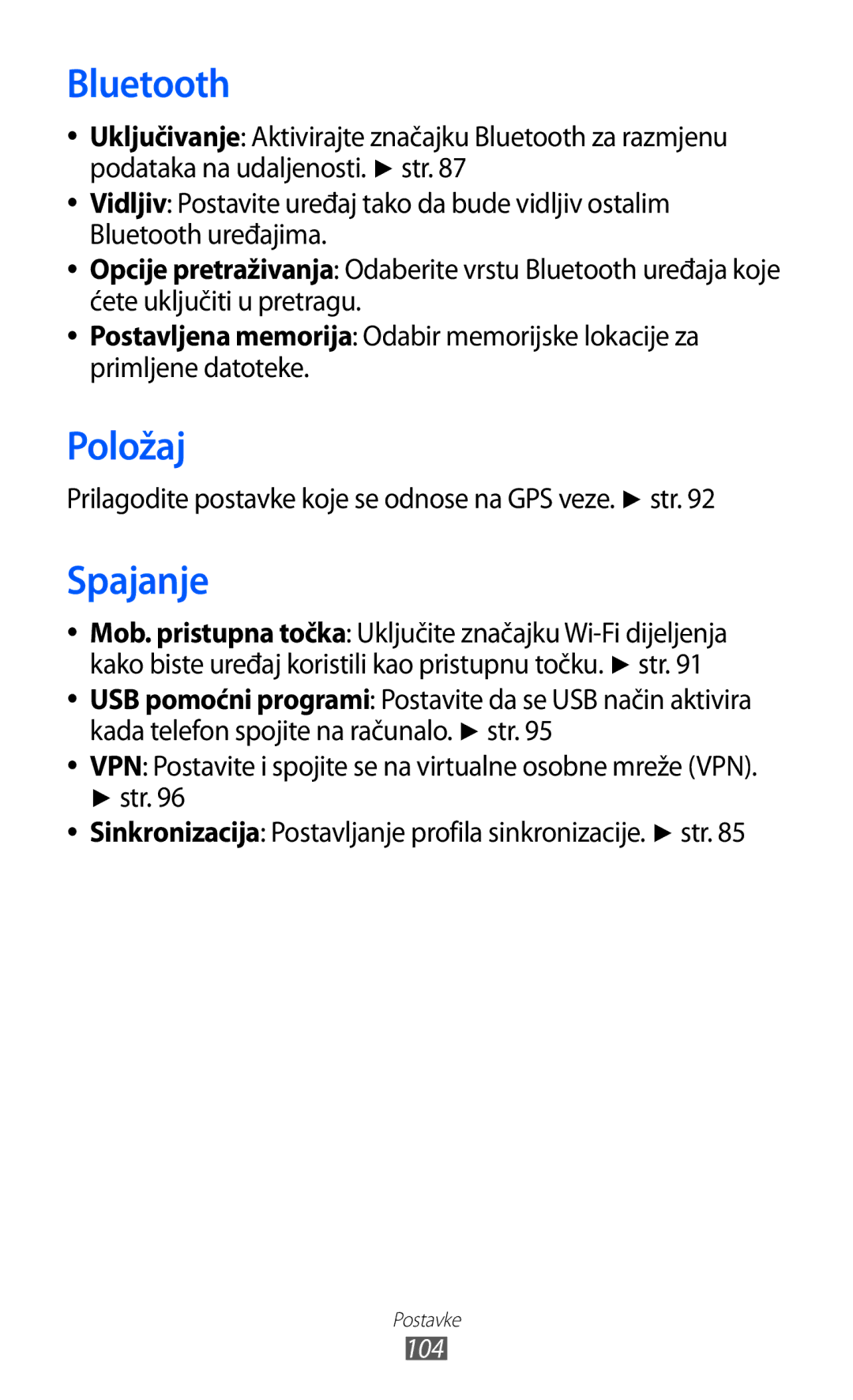 Samsung GT-S7230GREVIP, GT-S7230DWEVIP manual Položaj, Spajanje, Prilagodite postavke koje se odnose na GPS veze. str 