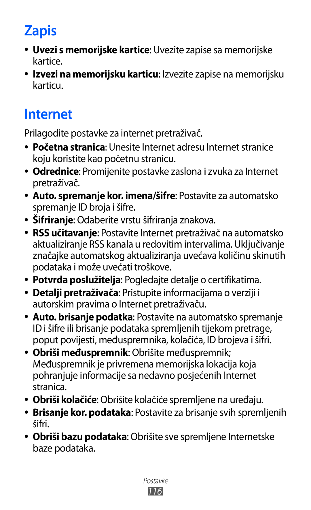 Samsung GT-S7230TAECRO, GT-S7230DWEVIP, GT-S7230GRETRA, GT-S7230TAETWO manual Šifriranje Odaberite vrstu šifriranja znakova 