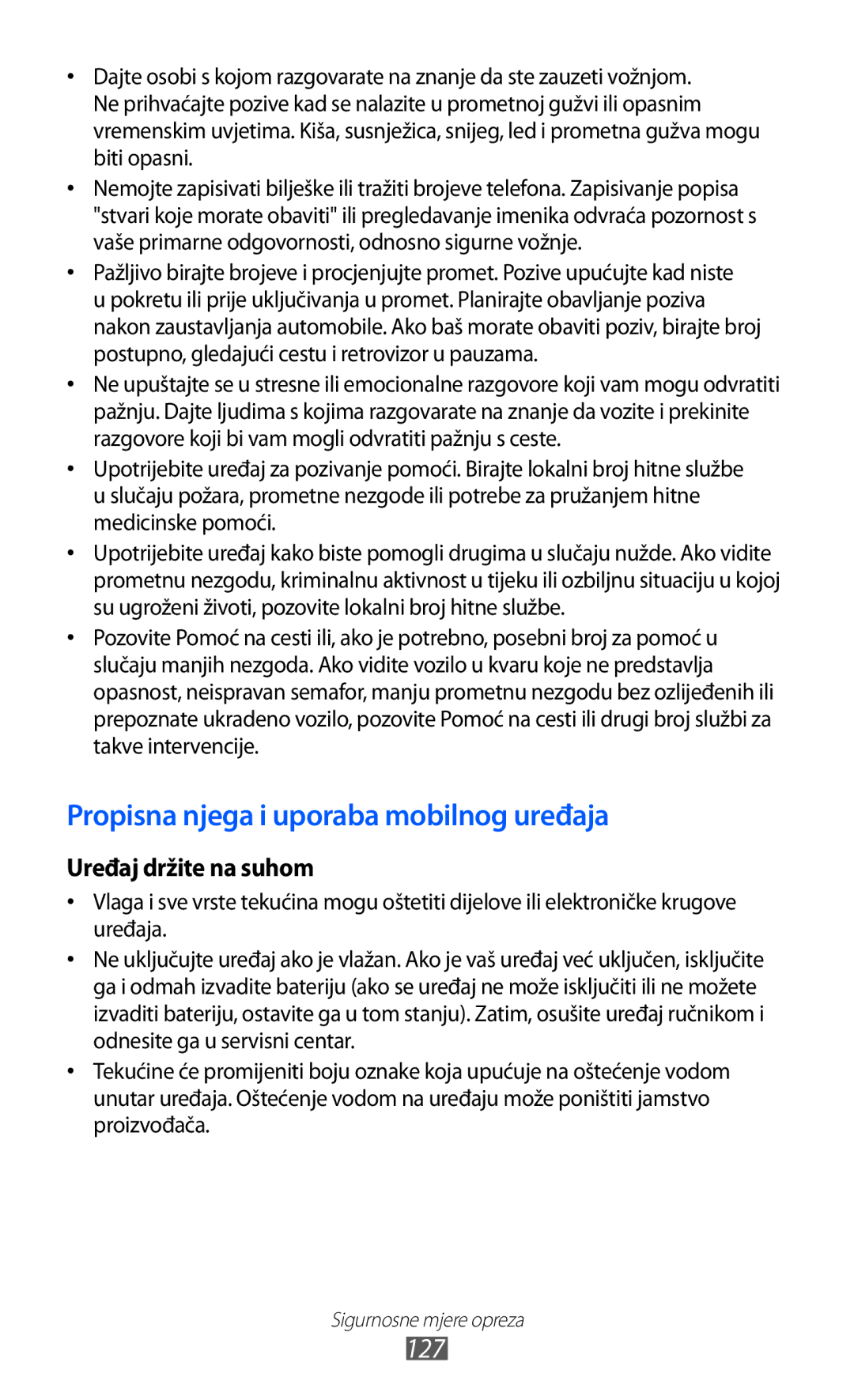 Samsung GT-S7230DWETRA, GT-S7230DWEVIP, GT-S7230GRETRA, GT-S7230TAETWO manual Propisna njega i uporaba mobilnog uređaja 