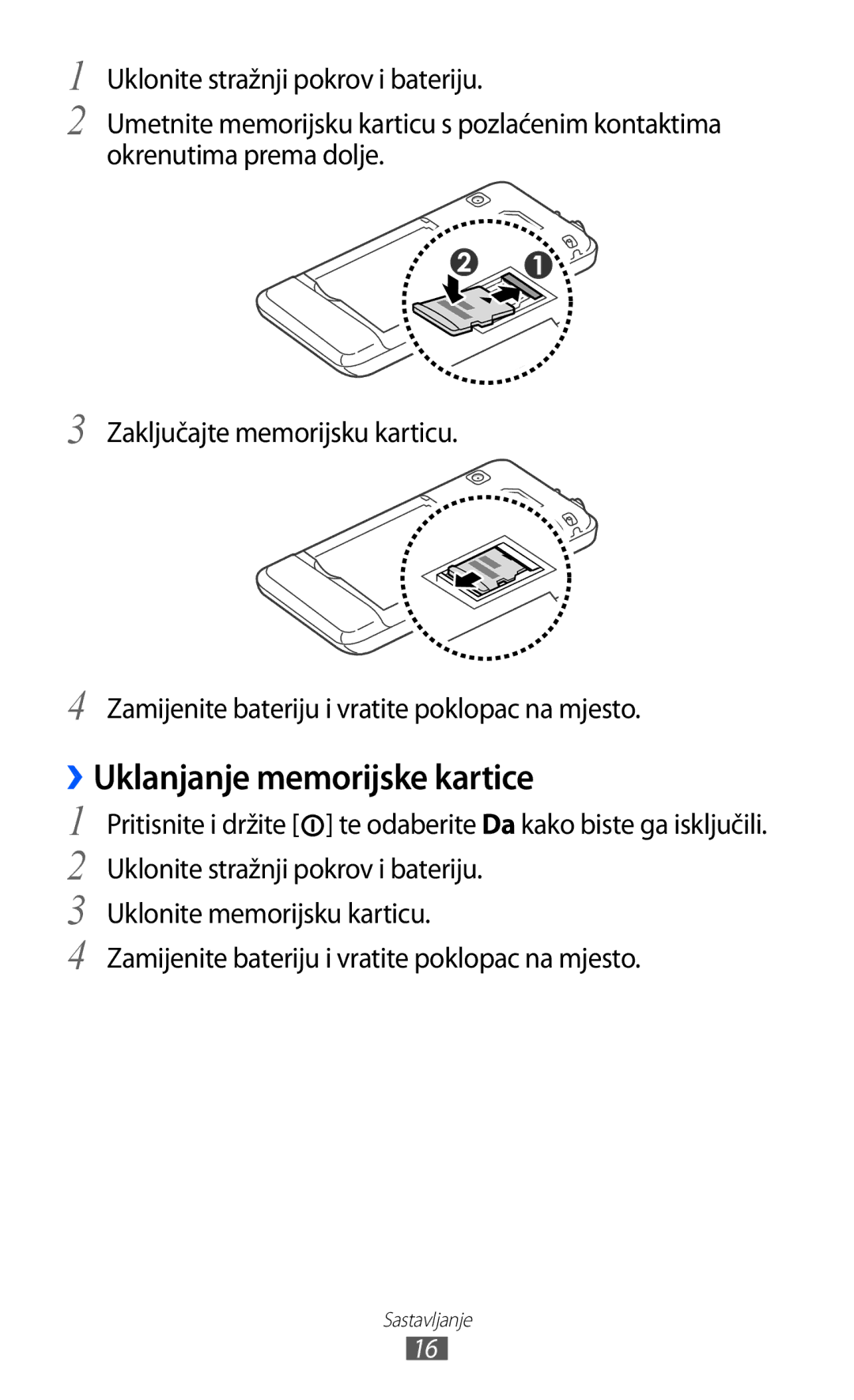 Samsung GT-S7230TAECRO, GT-S7230DWEVIP, GT-S7230GRETRA, GT-S7230TAETWO, GT-S7230TAETRA manual ››Uklanjanje memorijske kartice 