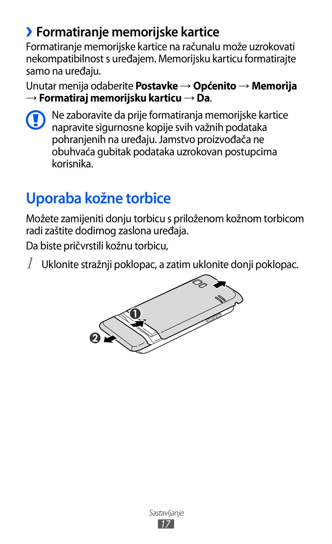 Samsung GT-S7230DWETRA, GT-S7230DWEVIP, GT-S7230GRETRA manual Uporaba kožne torbice, ››Formatiranje memorijske kartice 