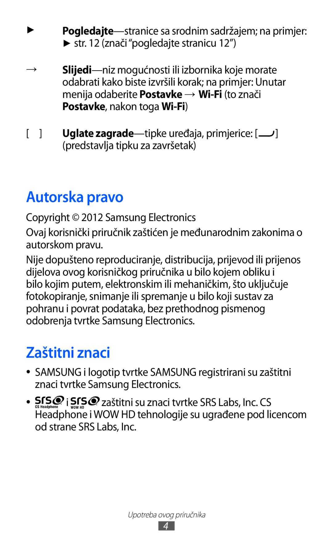 Samsung GT-S7230GREVIP manual Autorska pravo, Zaštitni znaci, Postavke, nakon toga Wi-Fi, Predstavlja tipku za završetak 