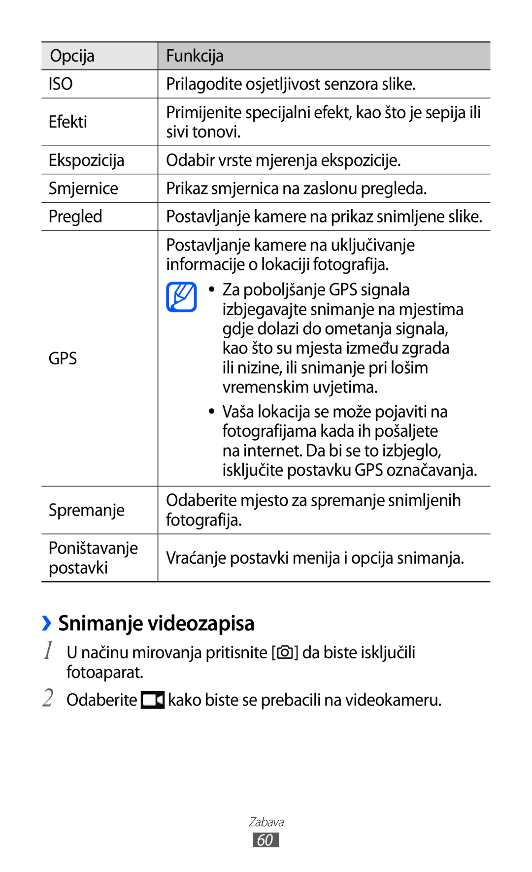 Samsung GT-S7230DWEVIP, GT-S7230GRETRA, GT-S7230TAETWO, GT-S7230TAETRA, GT-S7230GREVIP, GT-S7230MKETRA ››Snimanje videozapisa 