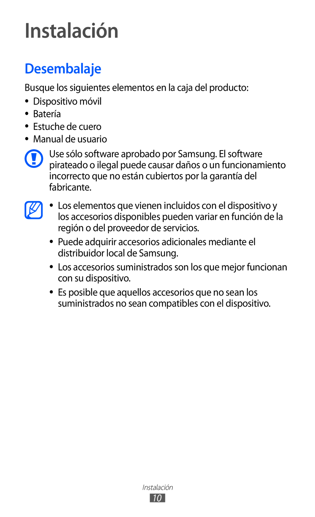 Samsung GT-S7230TAAFOP, GT-S7230DWEXEC, GT-S7230TAEFOP, GT-S7230TAAATL, GT-S7230MKEAMN manual Instalación, Desembalaje 