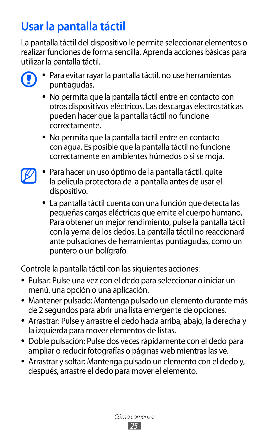 Samsung GT-S7230TAAFOP, GT-S7230DWEXEC, GT-S7230TAEFOP, GT-S7230TAAATL, GT-S7230MKEAMN, GT-S7230MKEXEC Usar la pantalla táctil 